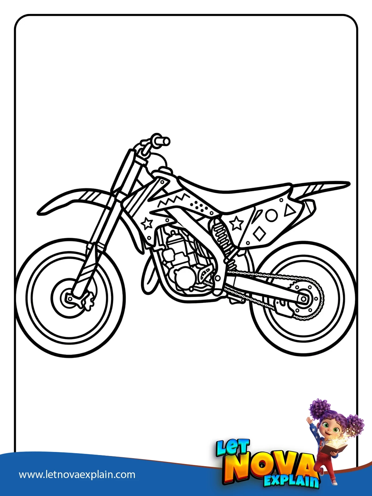 Motocross Bike With Pattern Panels coloring — Printable PDF