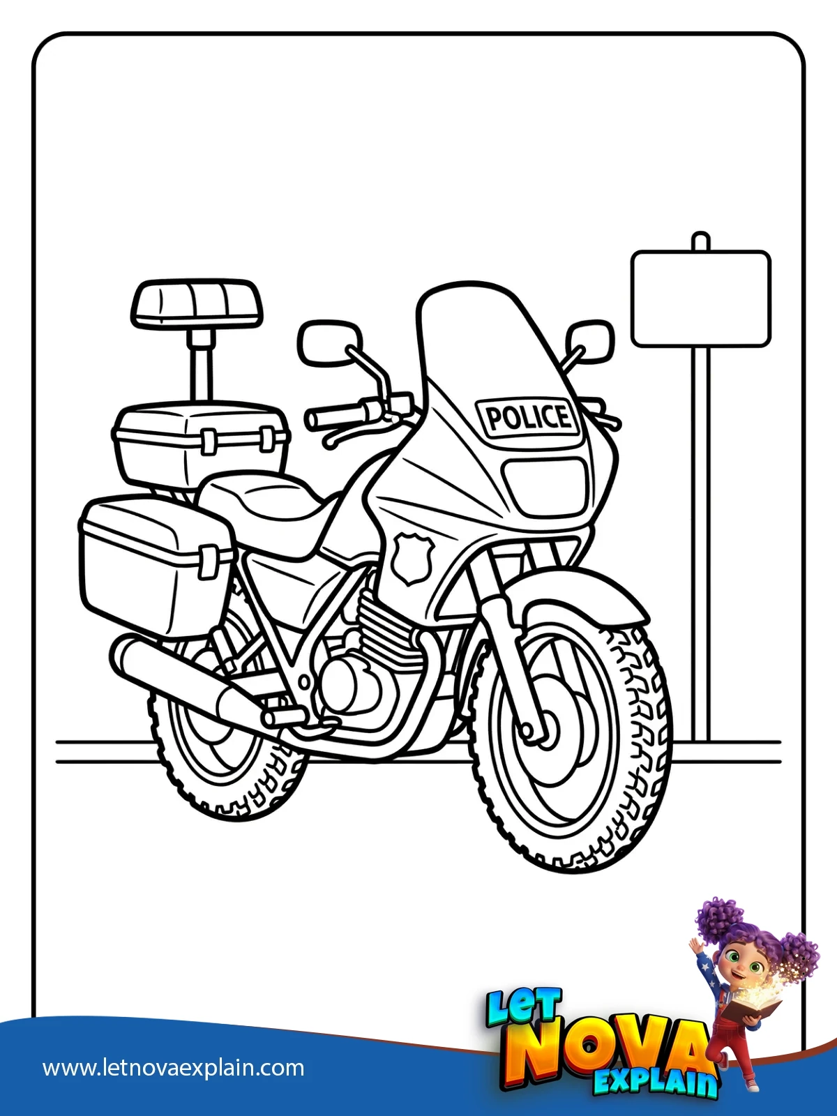 Police Bike With Gear Boxes coloring — Printable PDF