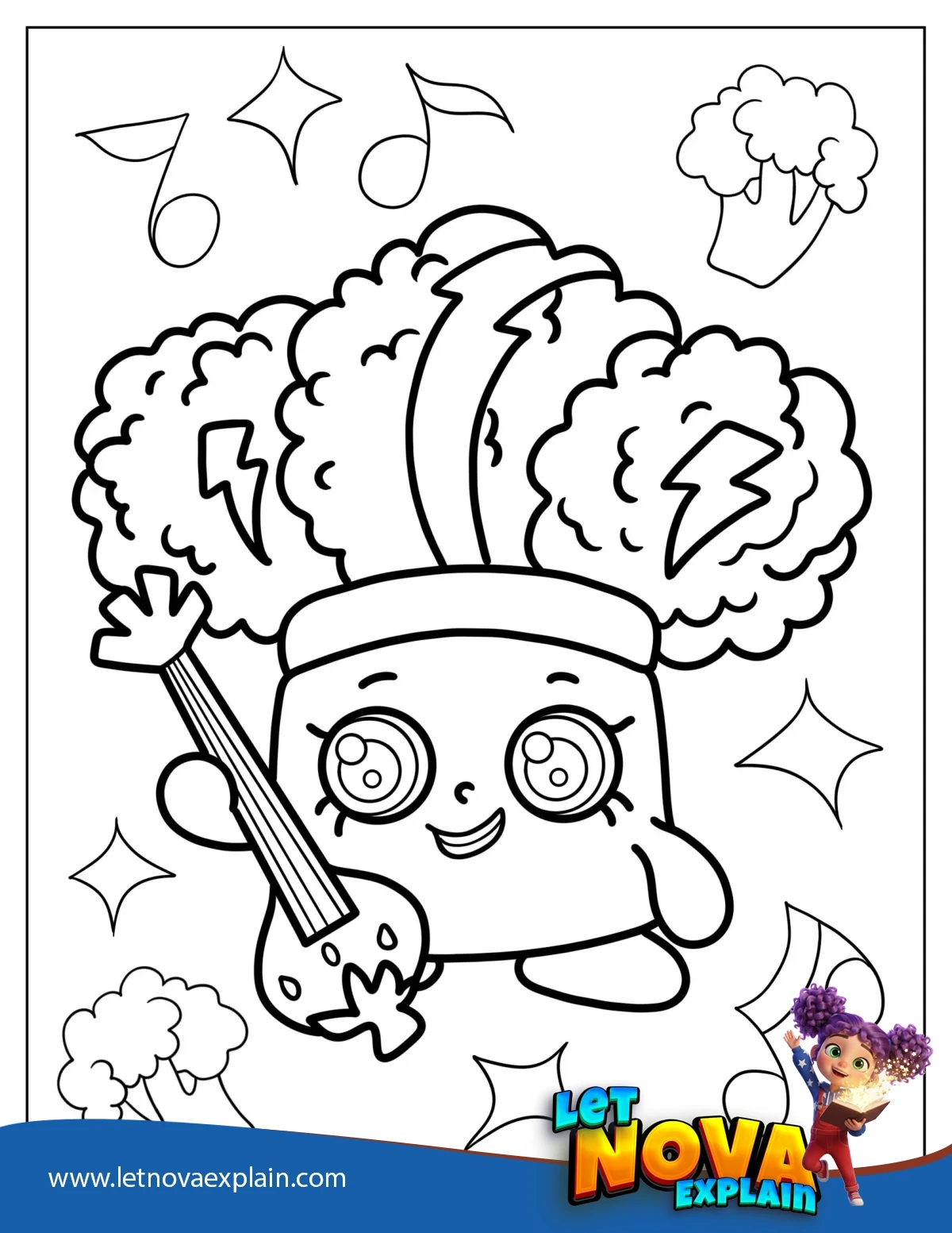 Bethany Broccoli Shopkins Playing Guitar — Coloring page