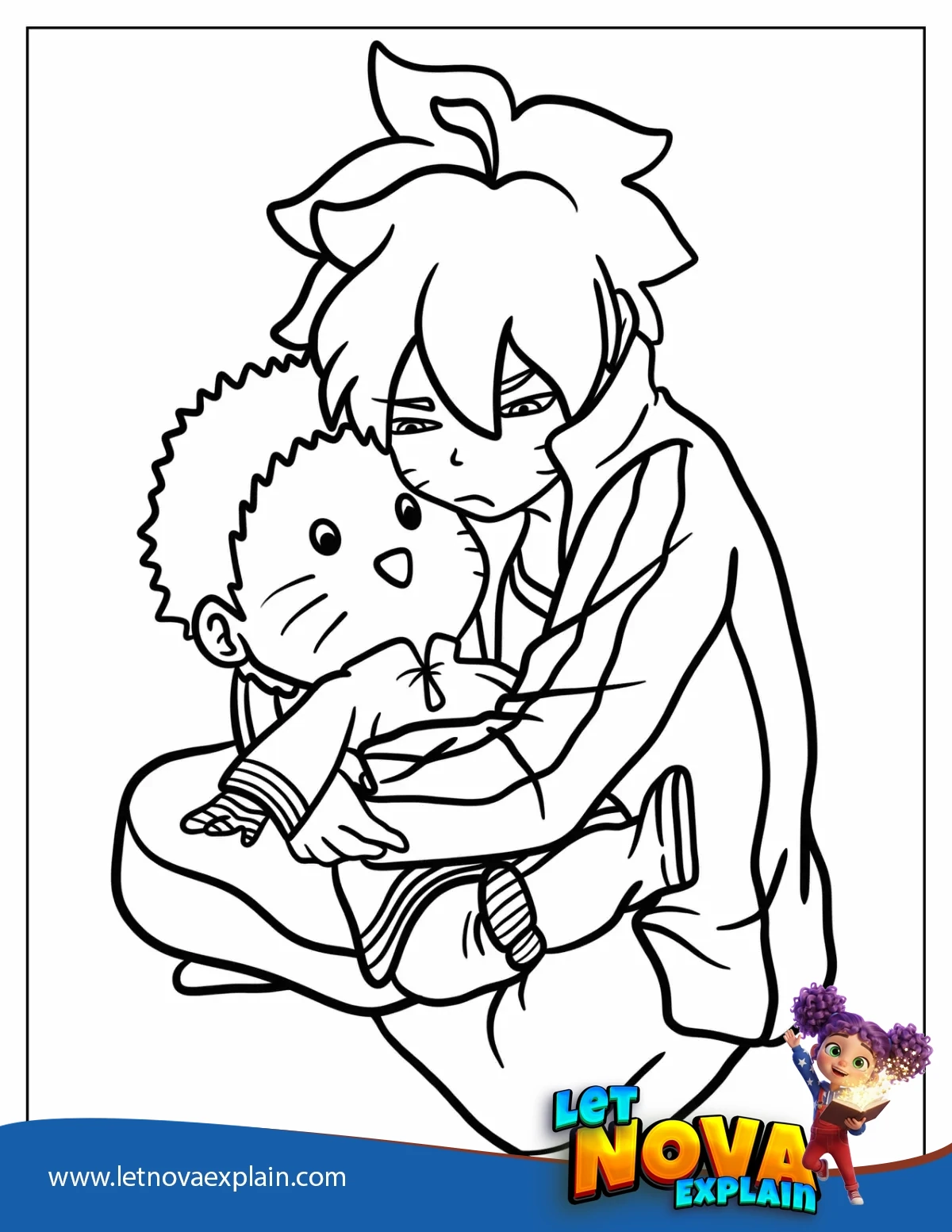 Boruto Hugging Stuffed Naruto Coloring Page For Kids — PDF imprimable
