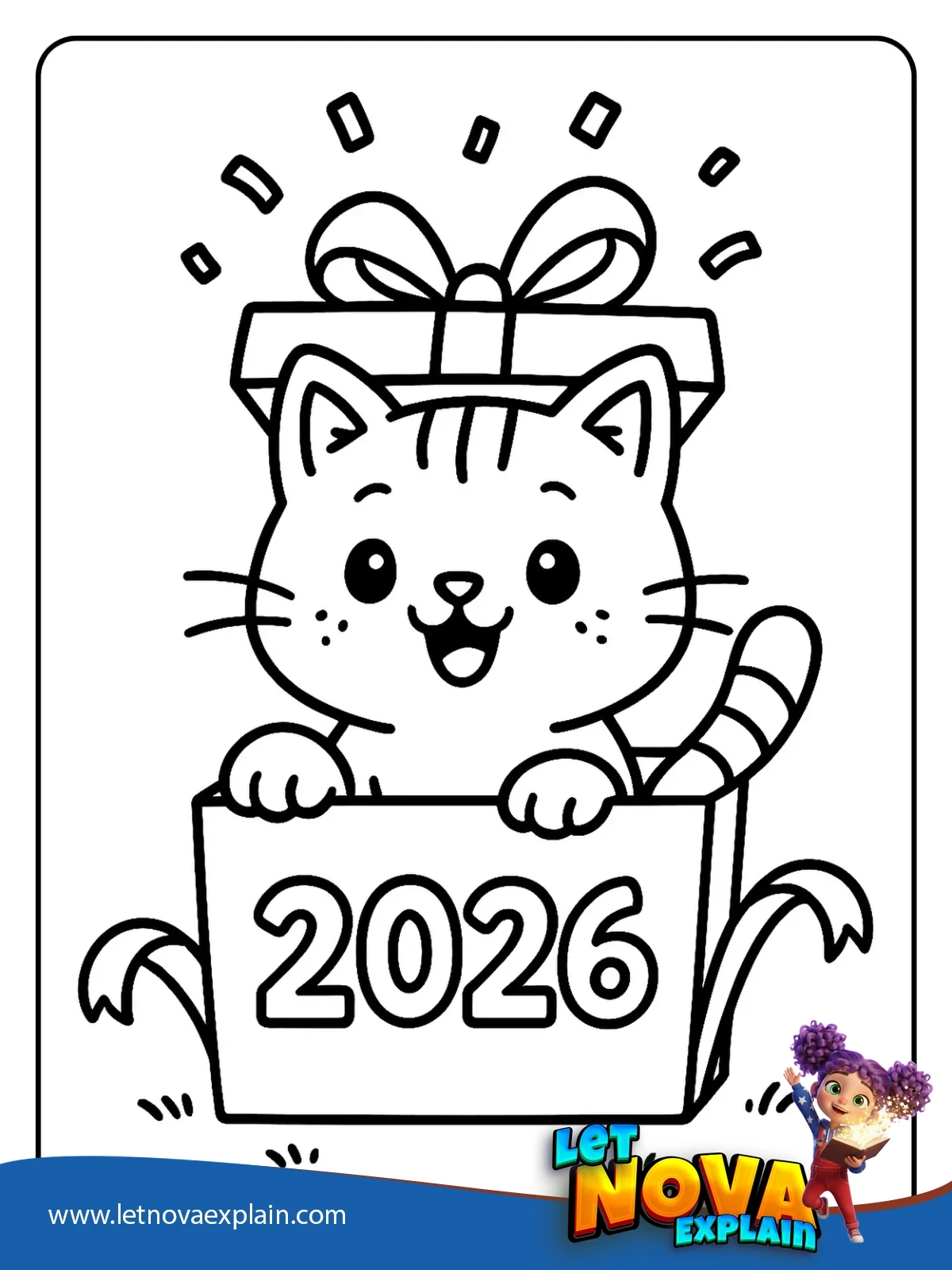 Cat and Gift Surprise coloring — PDF imprimable