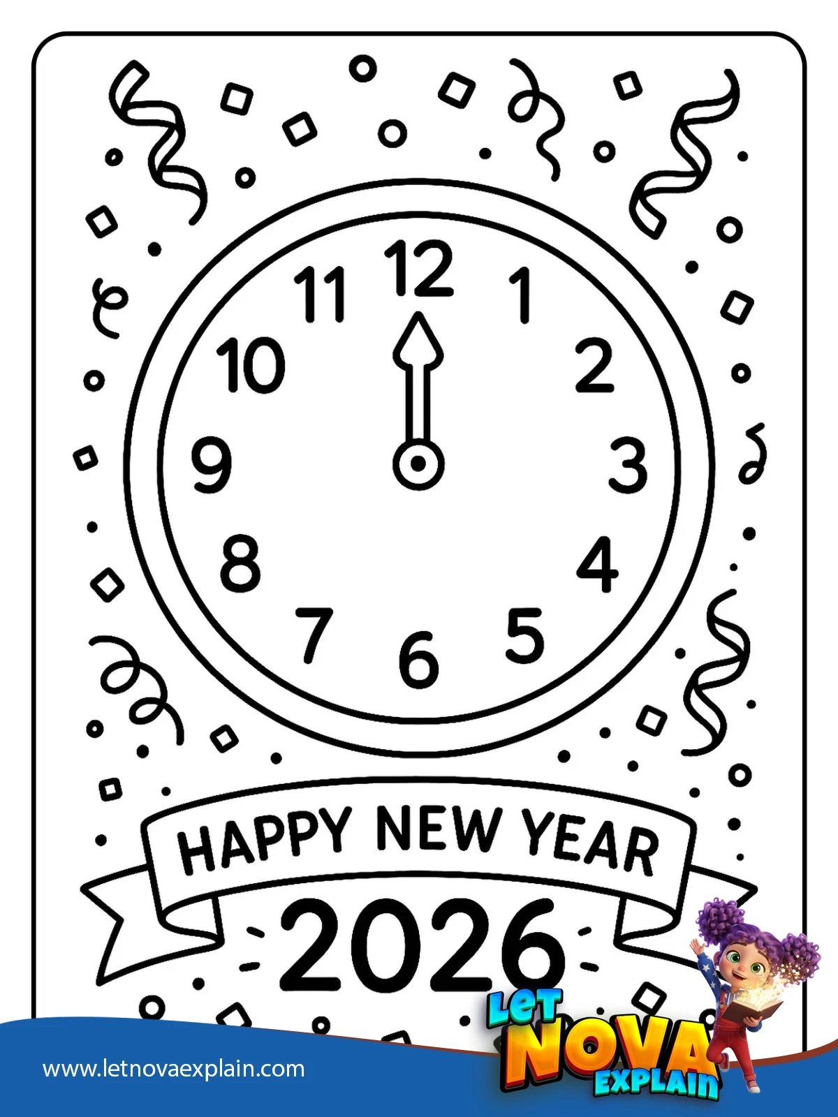 Midnight Clock Cheers coloring — PDF imprimable