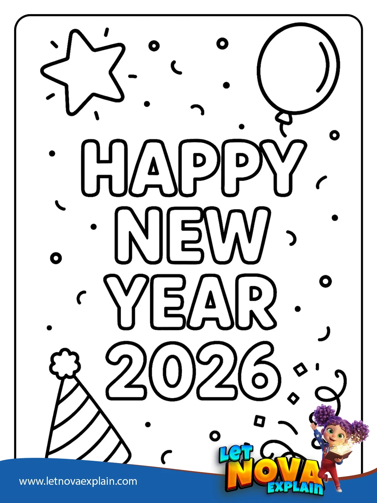 New Year Mail Card coloring — PDF imprimable