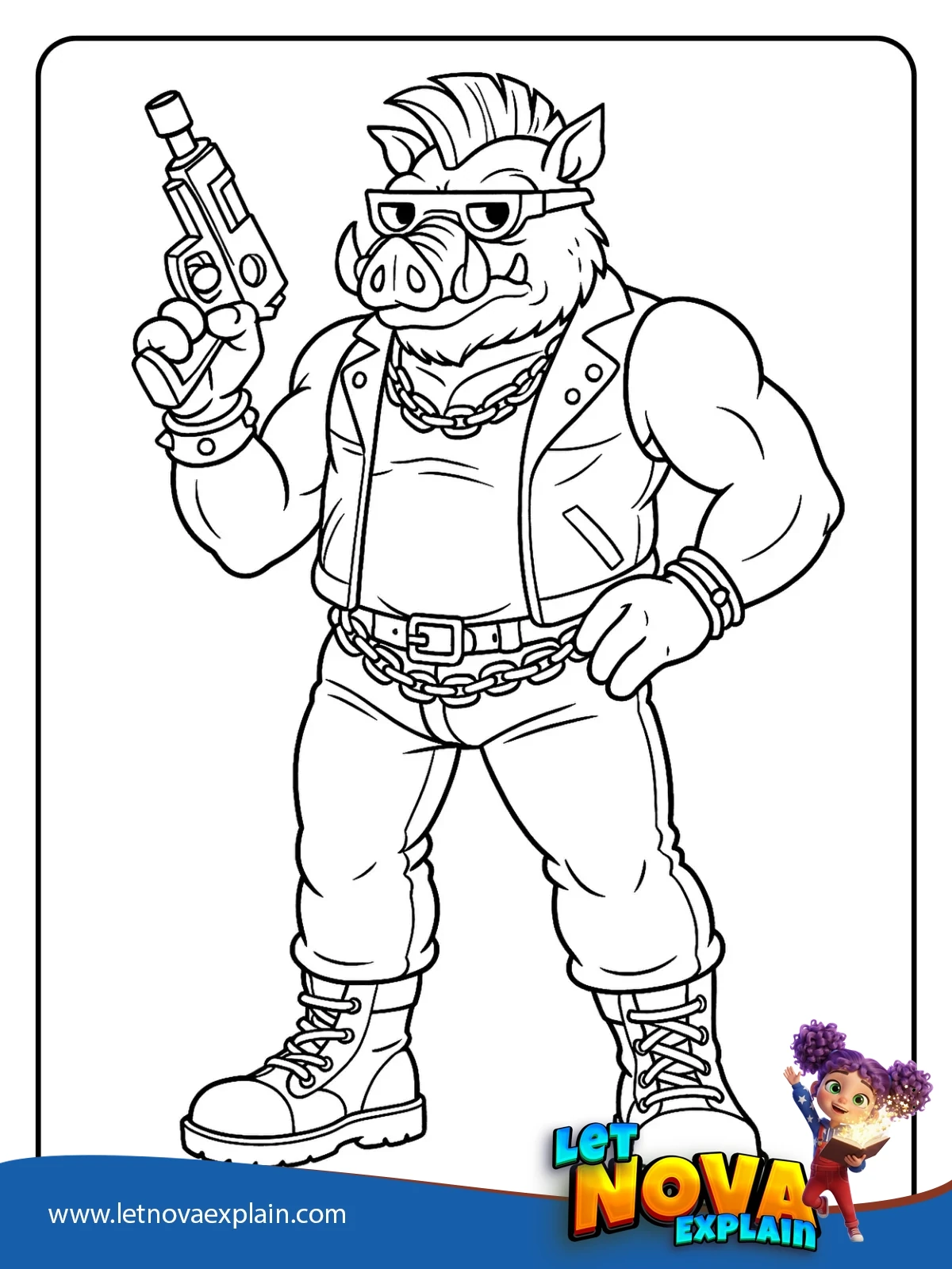 Bebop tough pose with blaster coloring — PDF imprimible