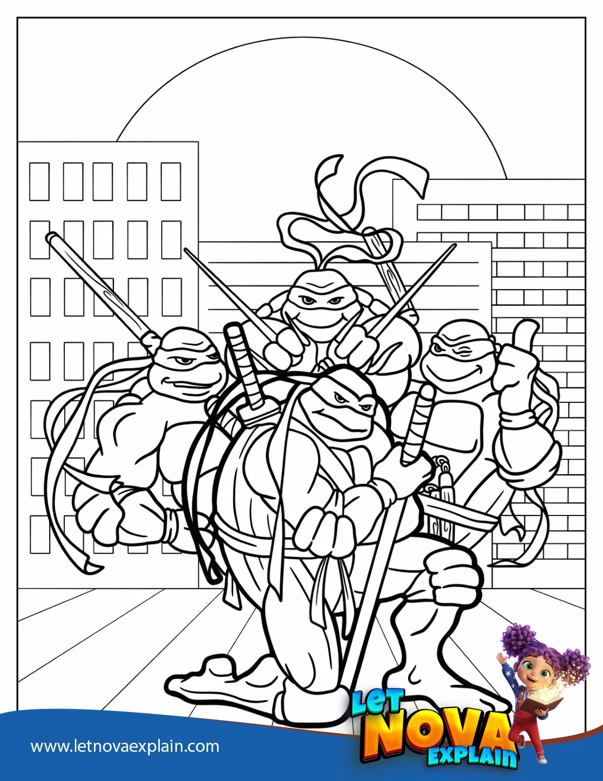 Detailed Ninja Turtles Coloring Page — PDF imprimible