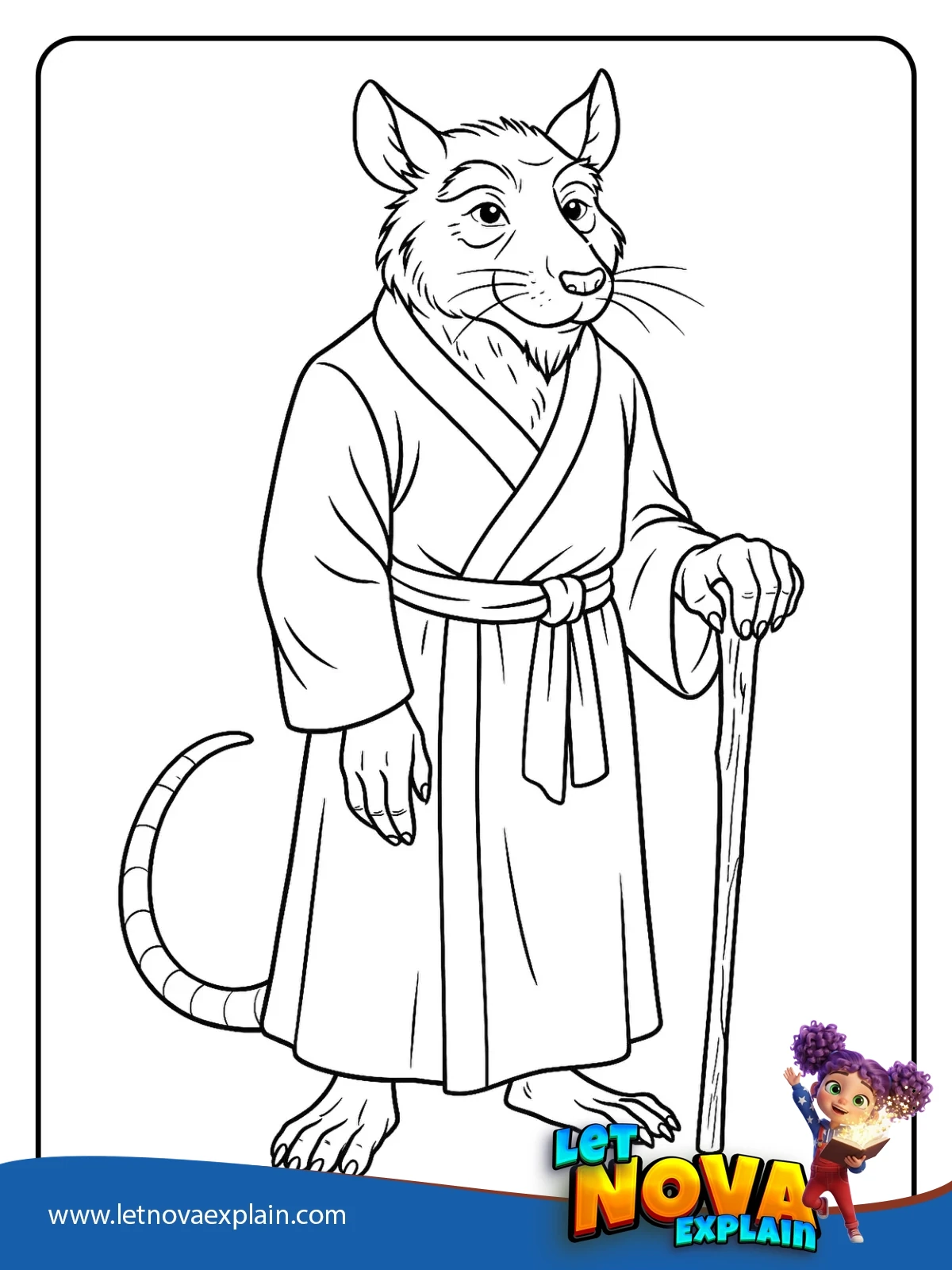 Master Splinter calm standing pose coloring — PDF imprimible