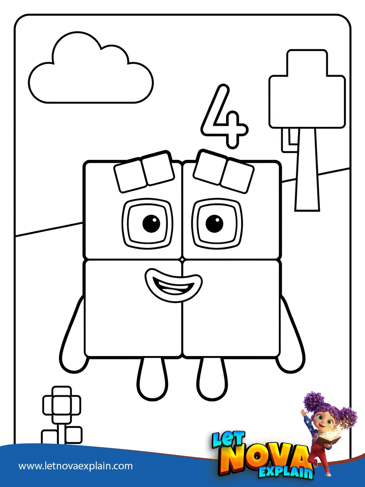 Four the Square Friend coloring — PDF stampabile