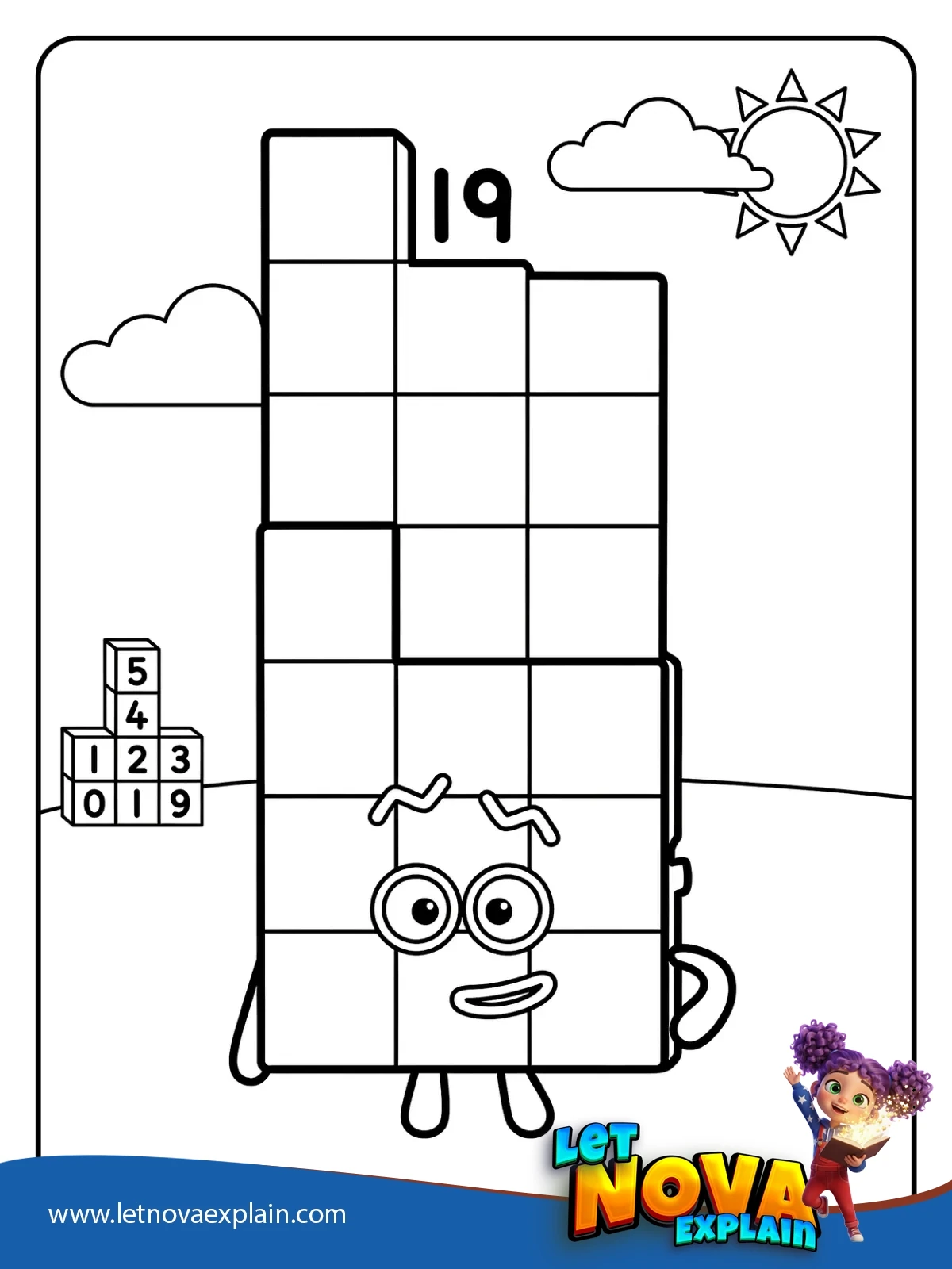 Nineteen Climb Up Shape coloring — PDF stampabile