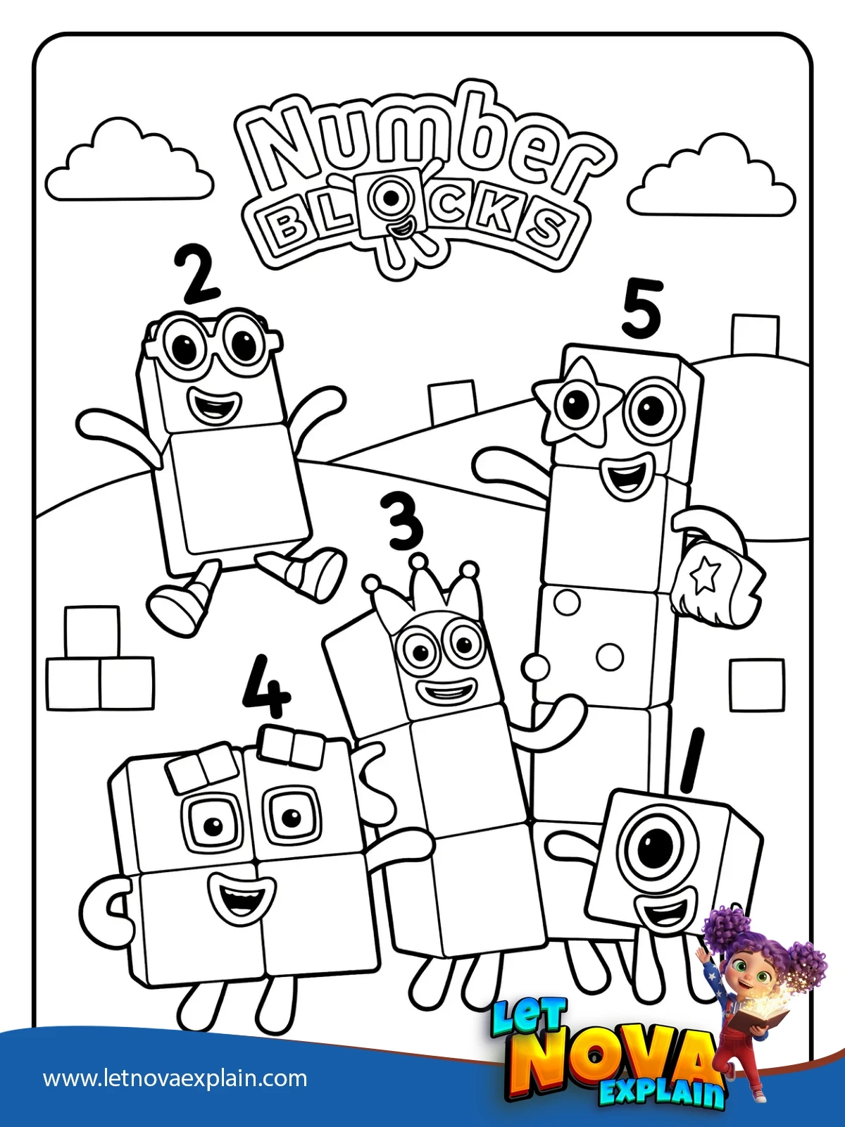 One to Five Friends coloring — PDF stampabile
