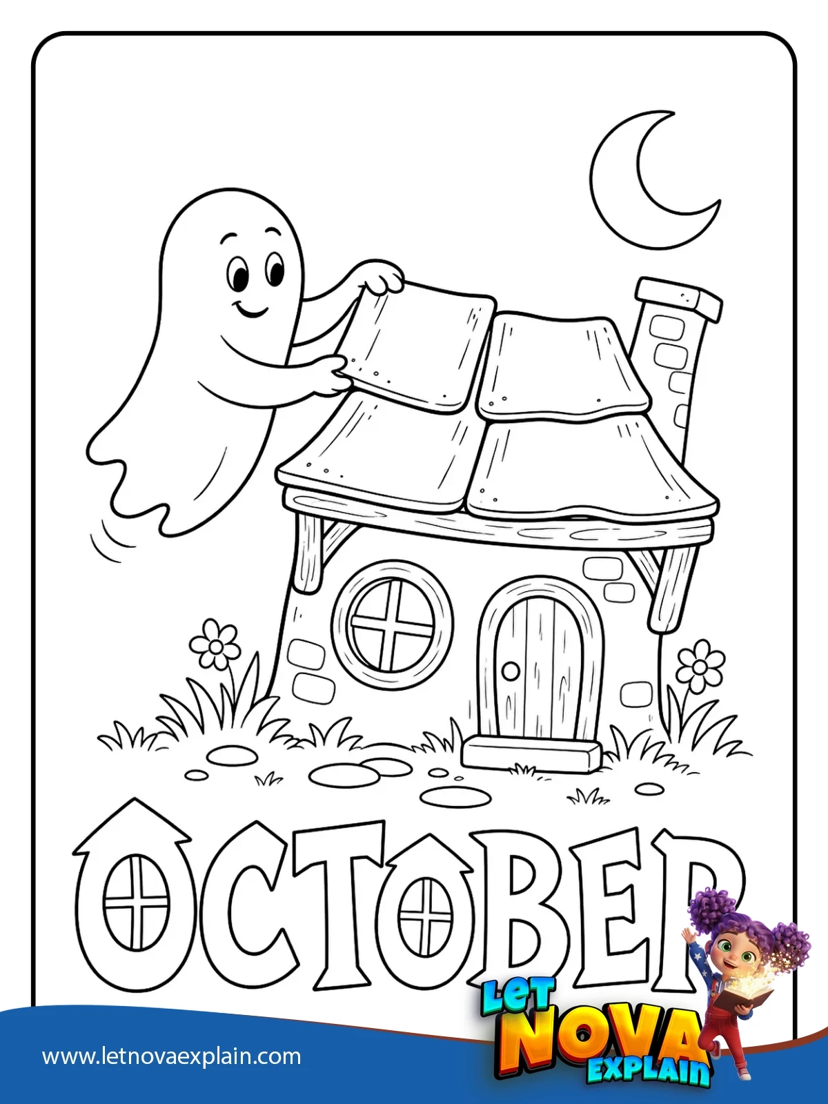 Ghost fixing a crooked roof coloring — PDF imprimible