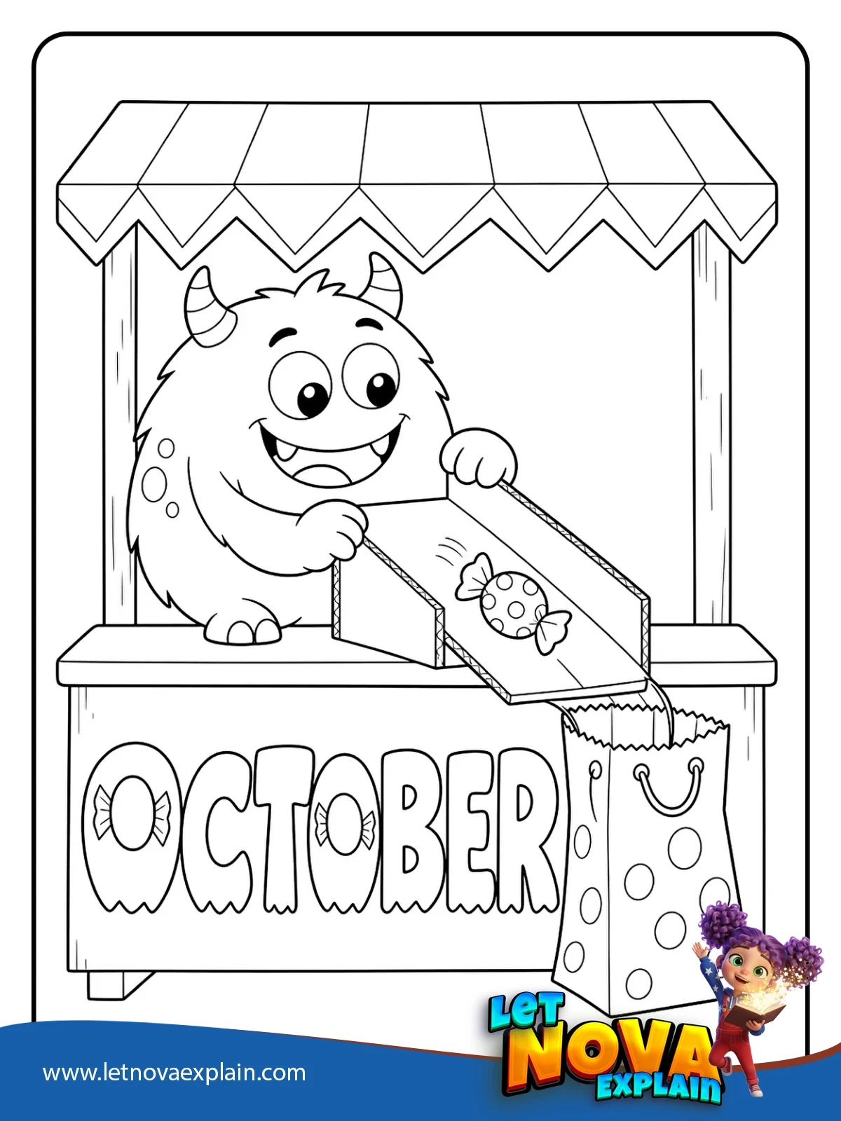 Monsters candy slide coloring — PDF imprimible