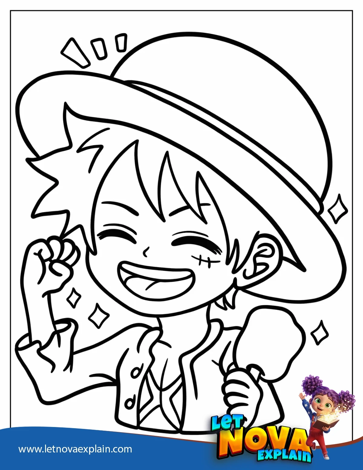 Easy Luffy Holding Chicken Leg Coloring Page — Coloring page