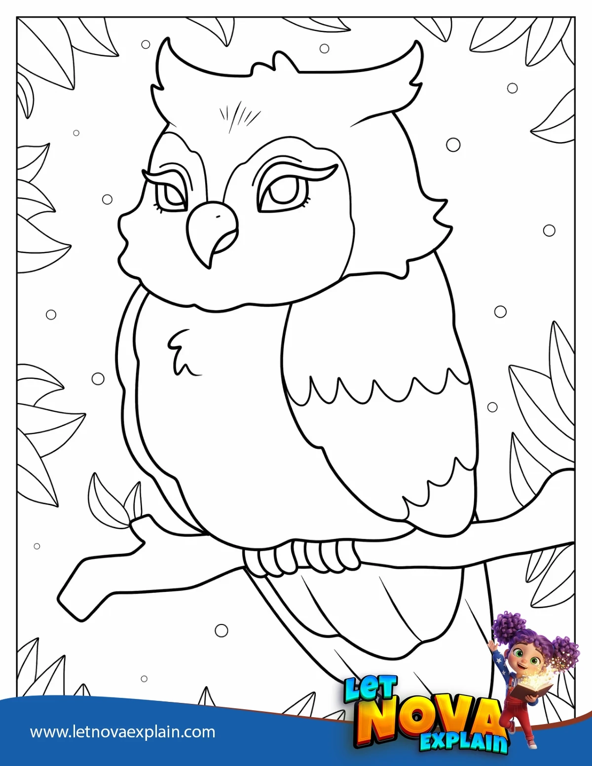 Cute Owl Sitting In Tree During Night — PDF imprimible