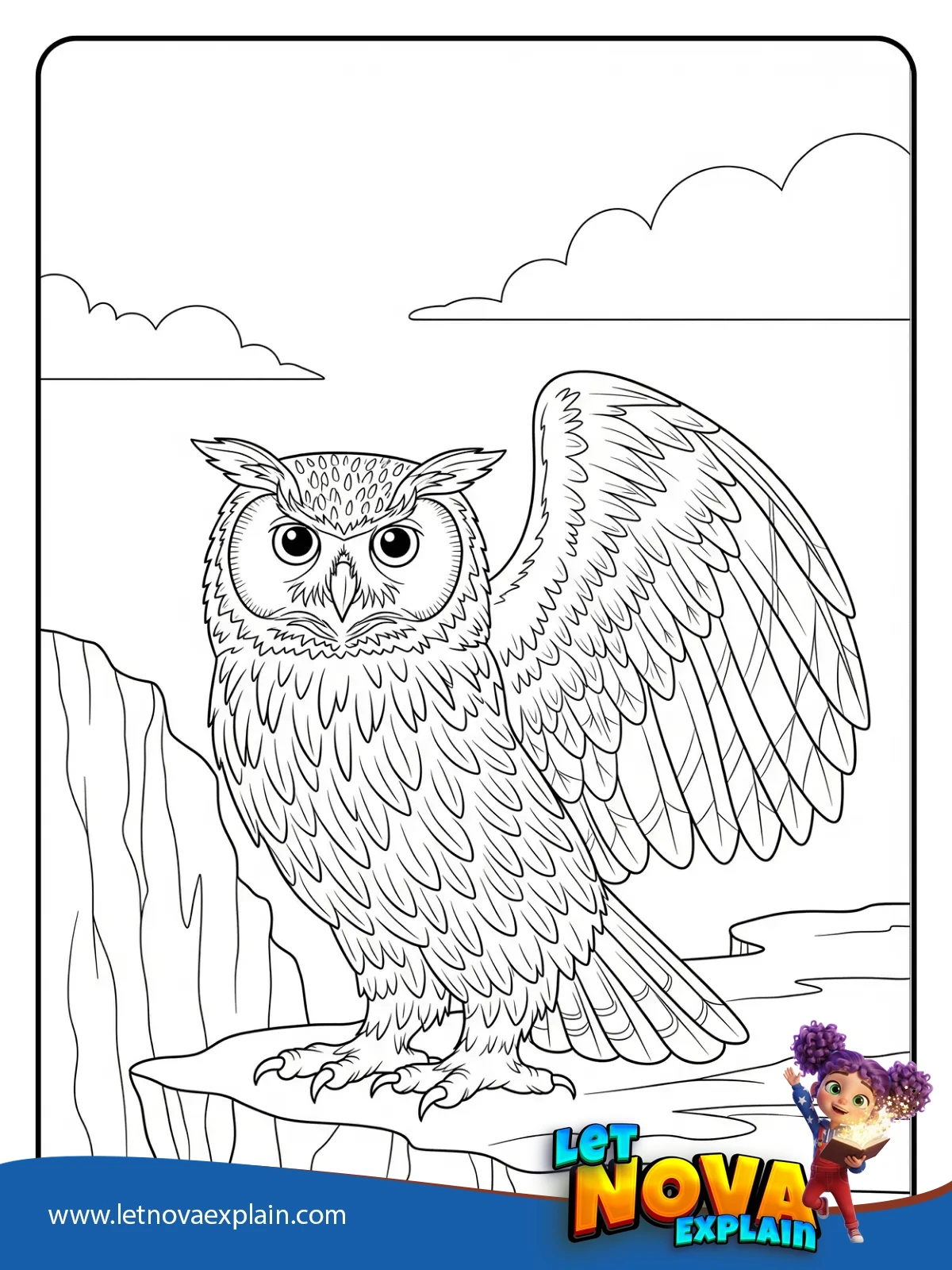 Eagle Owl on Windy Cliff coloring — Página para colorear