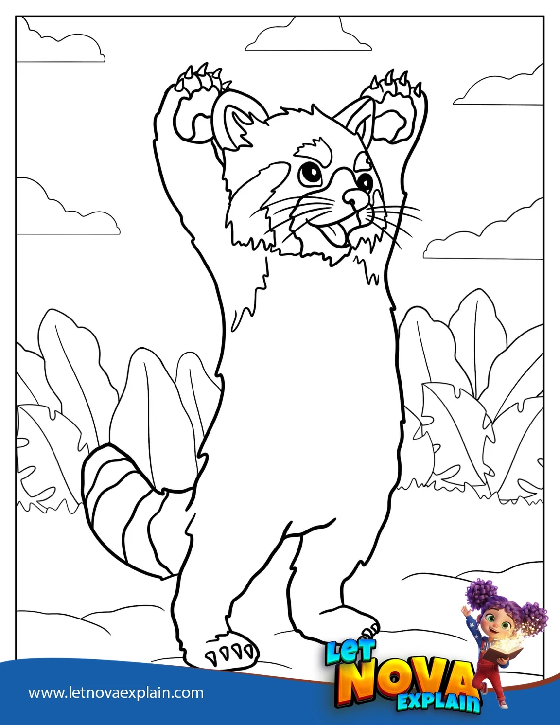 Adorable Red Panda With Hands Raised — صفحة تلوين