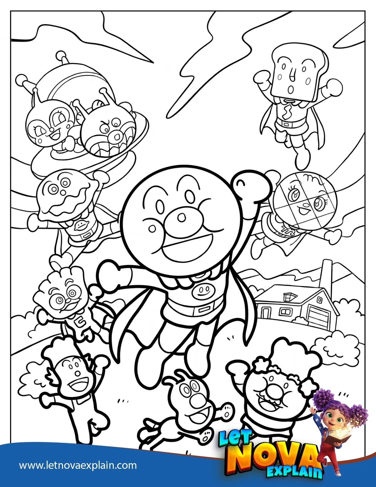 Anpanman With Melonpanna Shokunpanman Baikinman Cream Panda Curry Panman Dokinchan Baikinman Butterko Uncle Jam And Cheese — صفحة تلوين