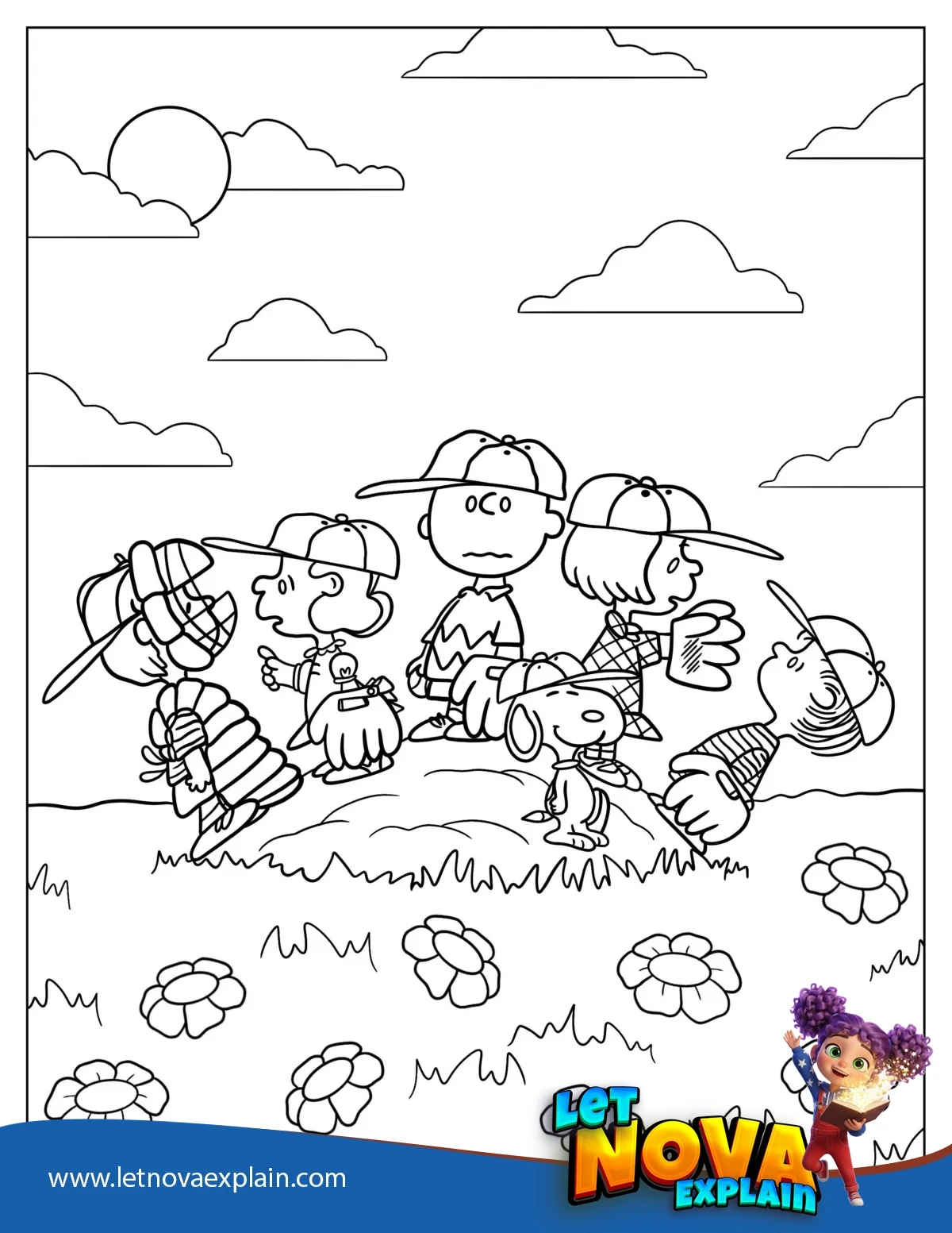 Coloring Page Of Peanuts Gang Playing Baseball — PDF stampabile