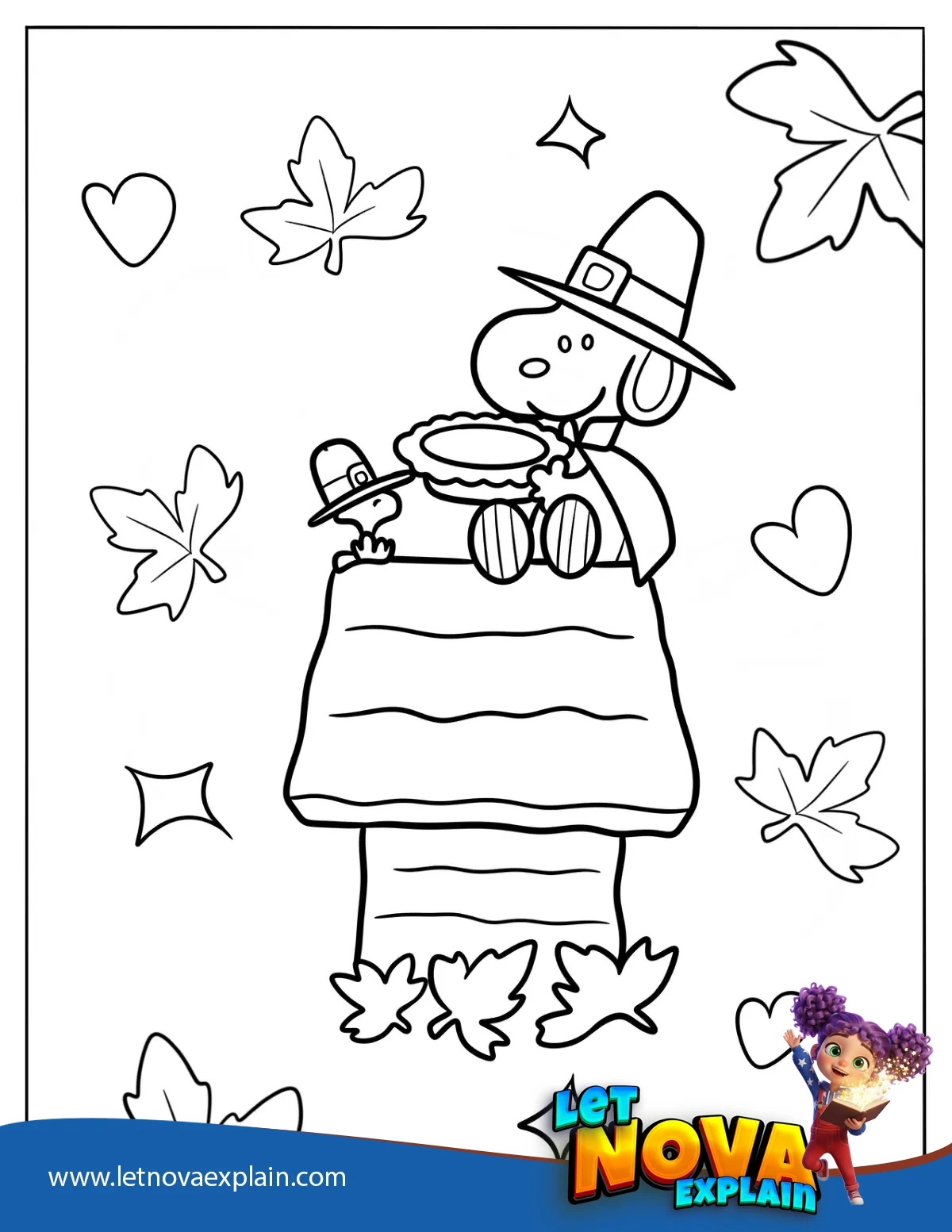 Pilgrim Snoopy And Woodpecker Celebrating Thanksgiving — PDF stampabile