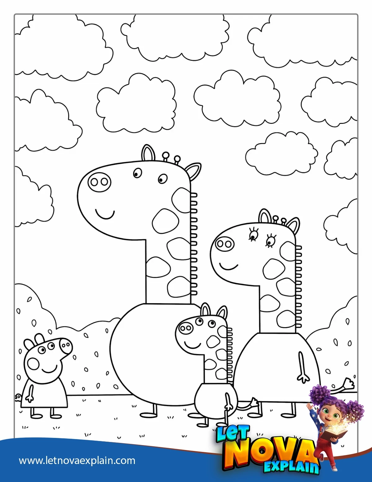 Gerald Giraffe With Family And Peppa — PDF للطباعة