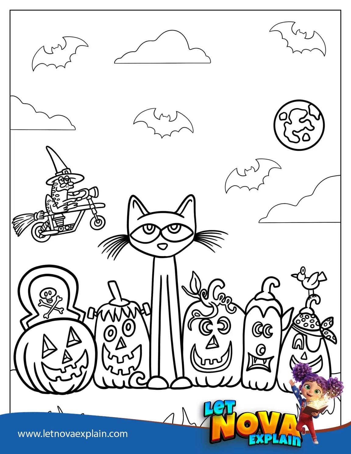 Coloring Page Of Pete The Cat During Halloween — PDF imprimable