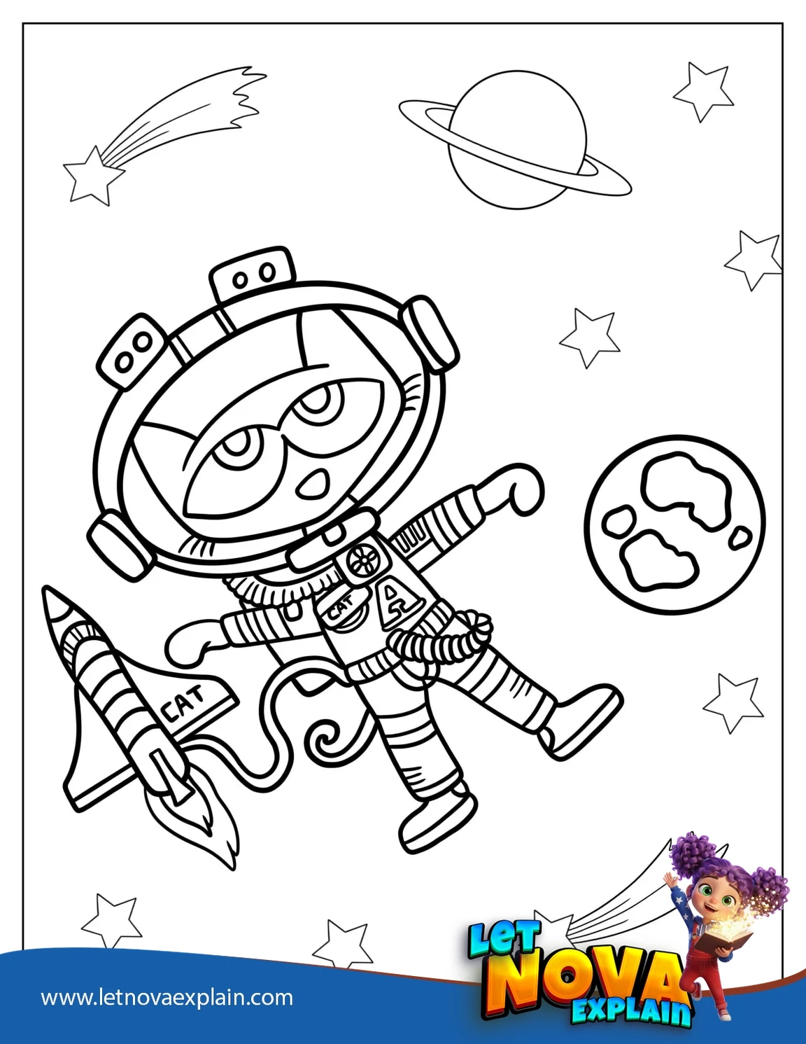 Coloring Page Of Pete The Cat In Space — PDF imprimable