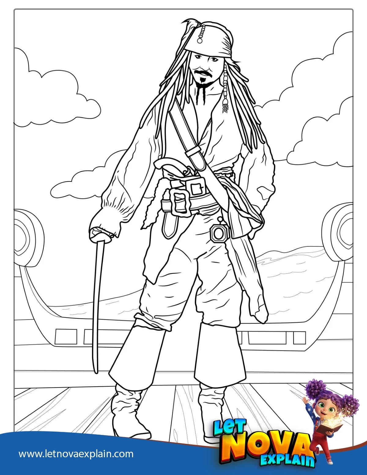 Captain Jack Sparrow Pirate Coloring Page — Coloring page