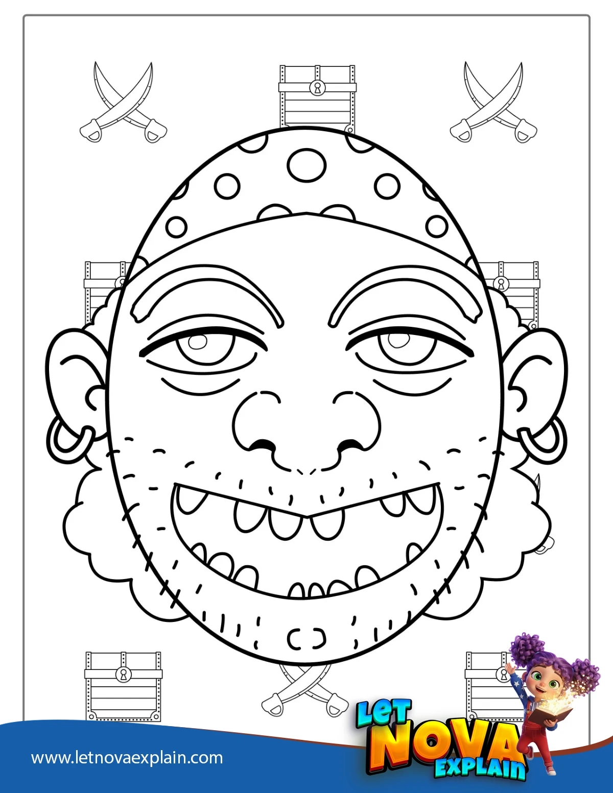Simple Outline Of a Pirate Face To Color — PDF imprimible