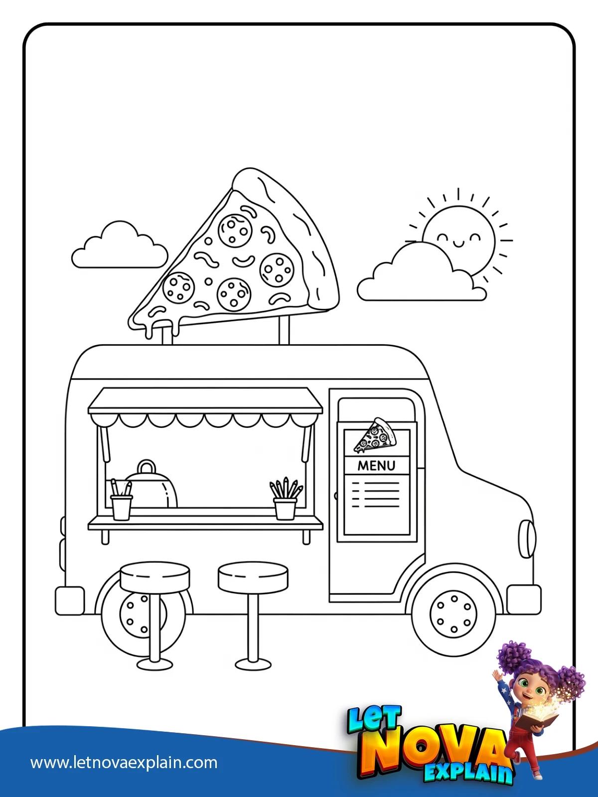 Pizza Food Truck Window coloring — Coloring page
