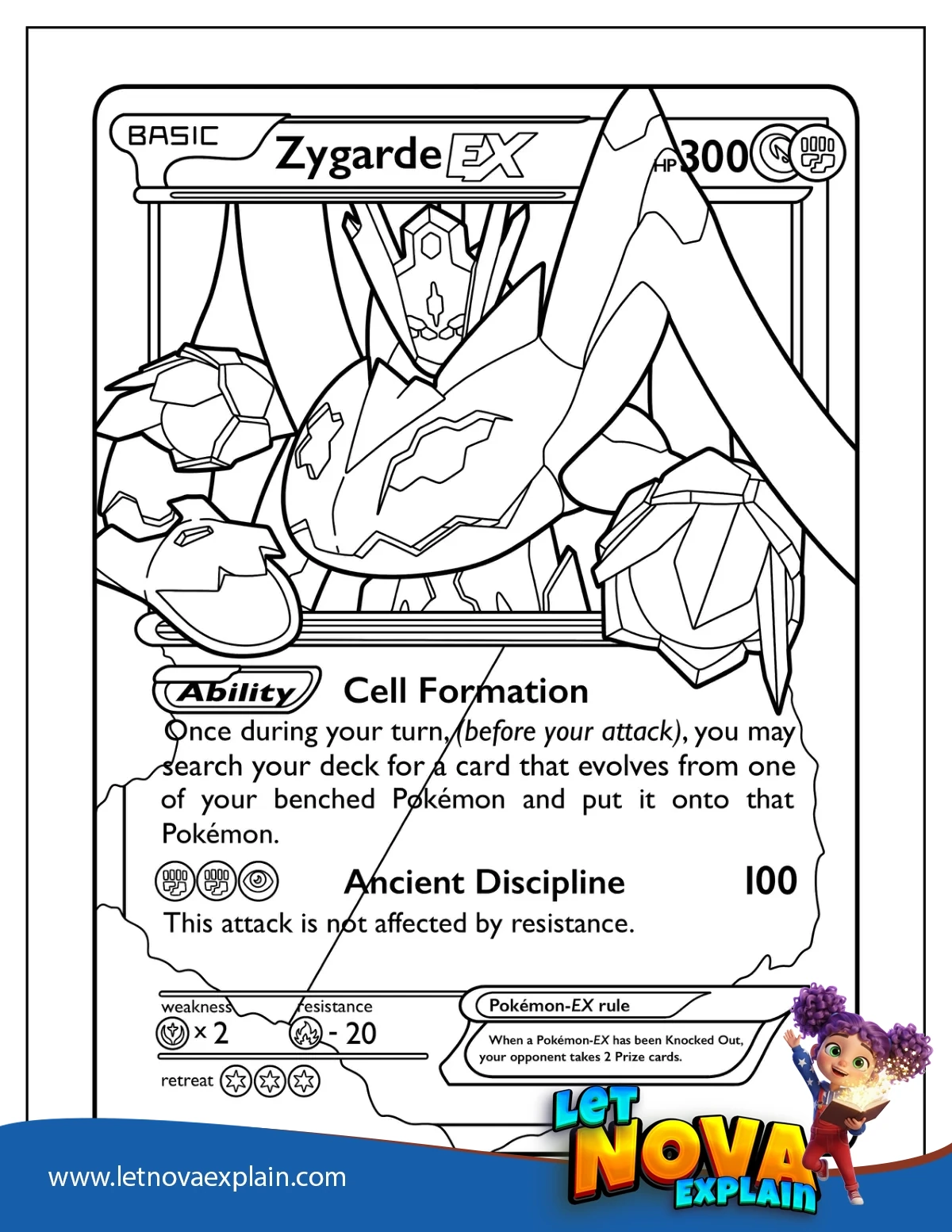 Zygarde EX Cell Formation Pokemon Card Coloring Sheet — Página para colorear