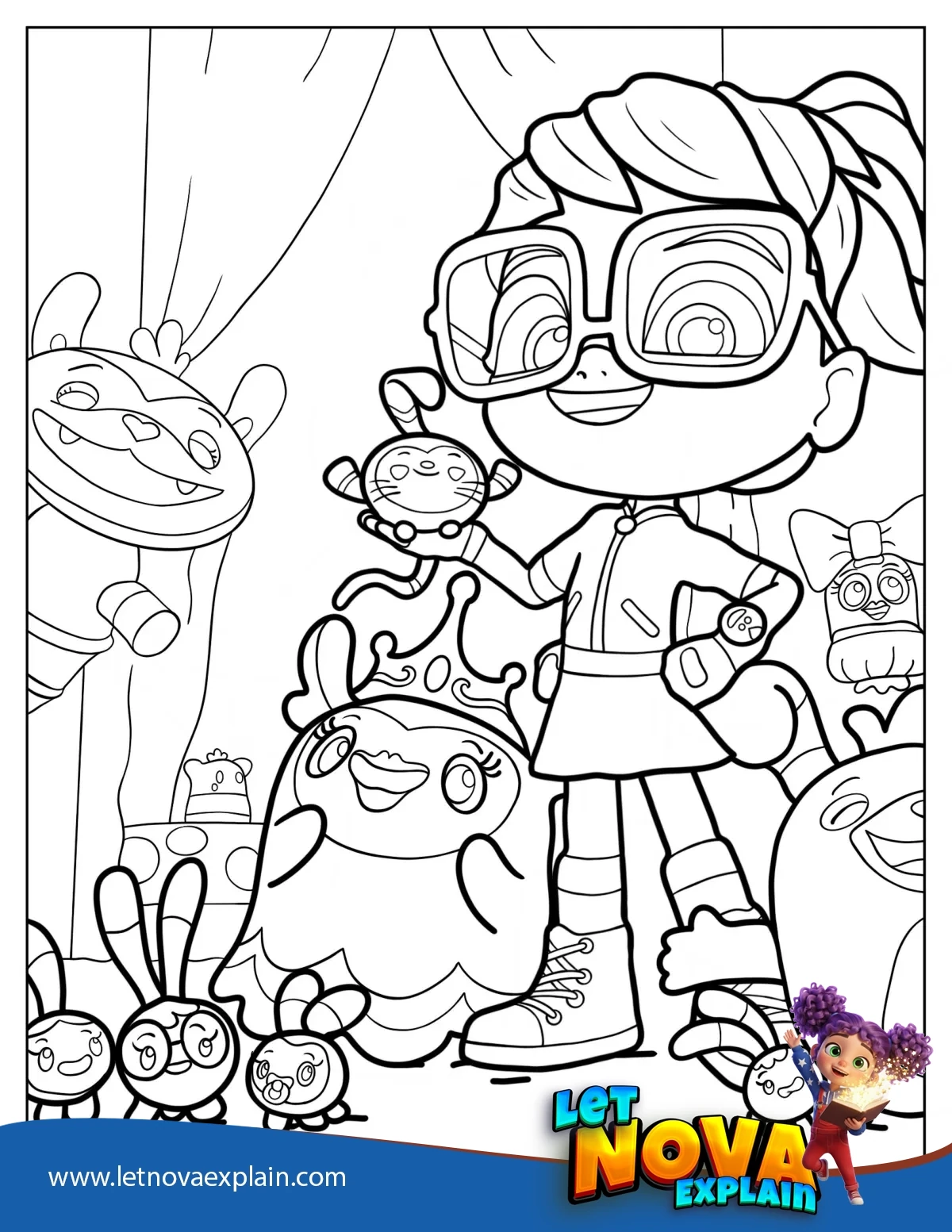 Abby Hatcher With Bozzly Mo Bo The Squeaky Peepers Otis Princess Flug And Harriet Bouffant — Disegno da colorare