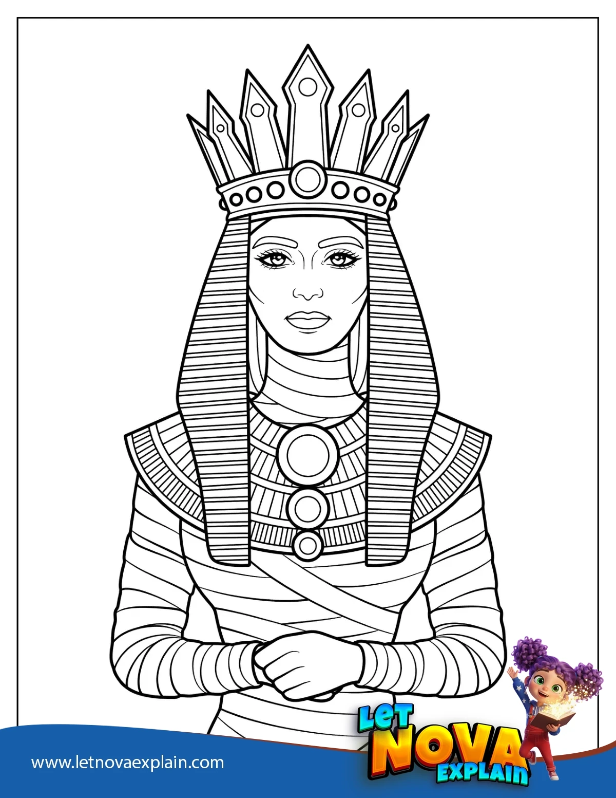 Ancient Egyptian Mummy Queen with Royal Crown — Disegno da colorare