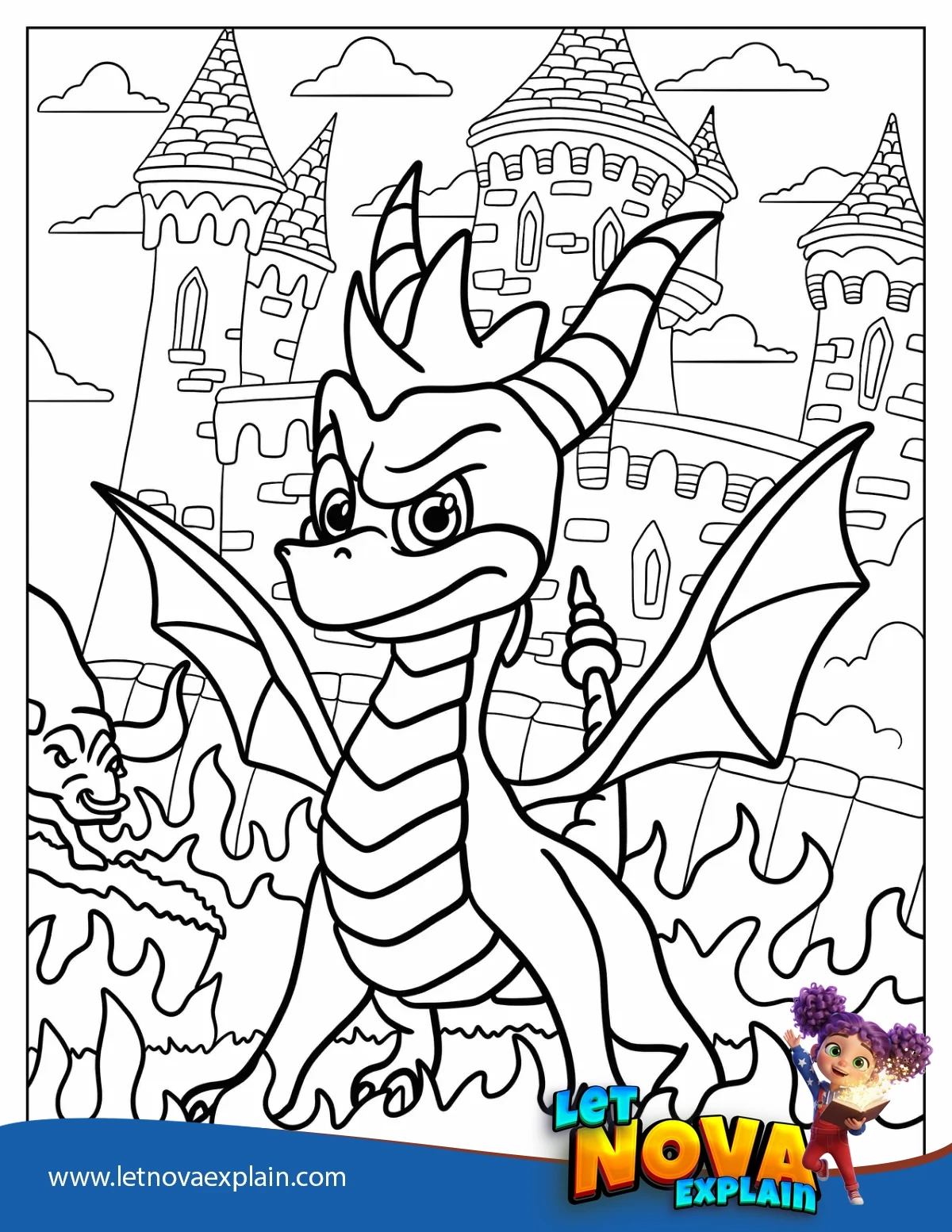 Angry Spyro In Front Of Castle Coloring Page — Disegno da colorare
