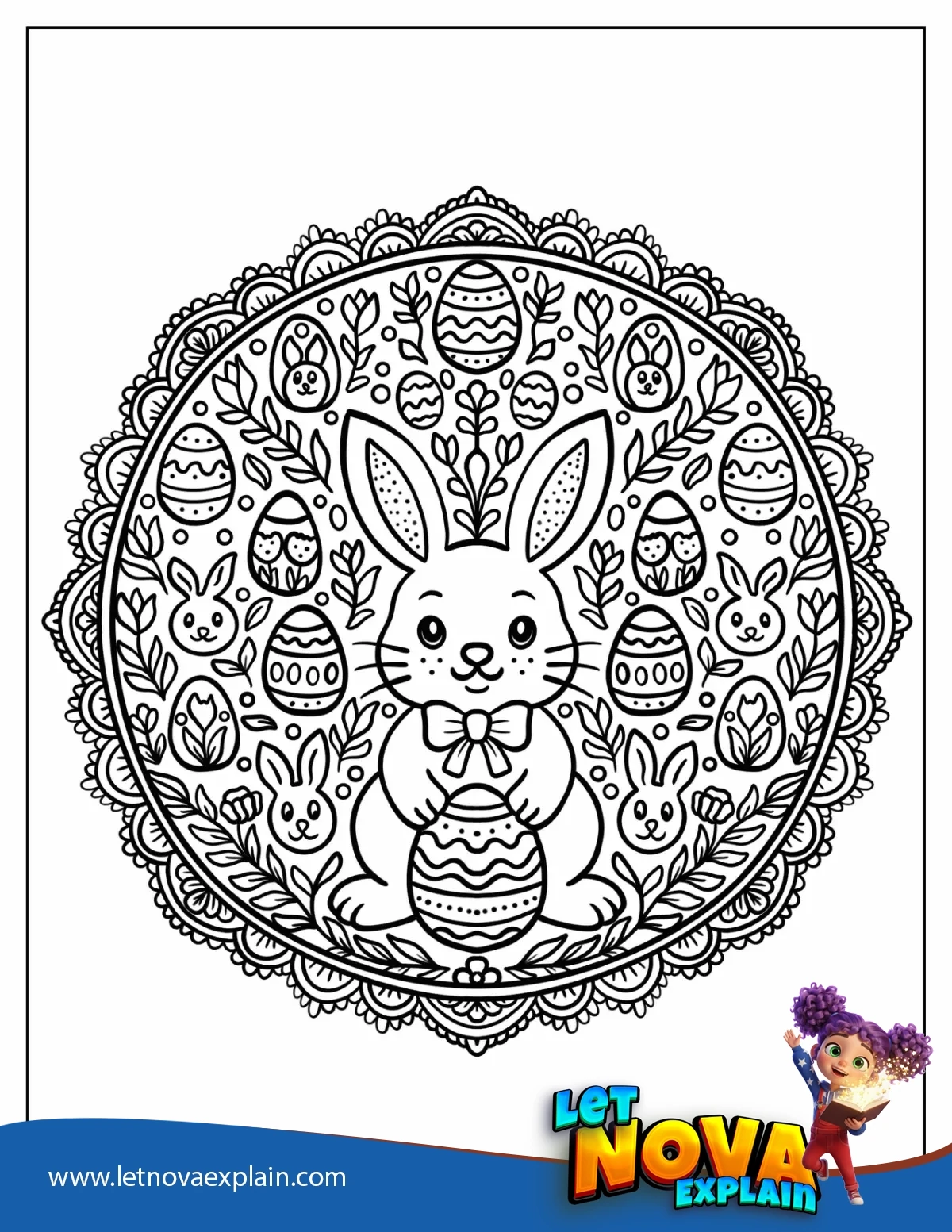ntricate Easter Bunny Mandala with Eggs and Flowers Coloring Page — صفحة تلوين