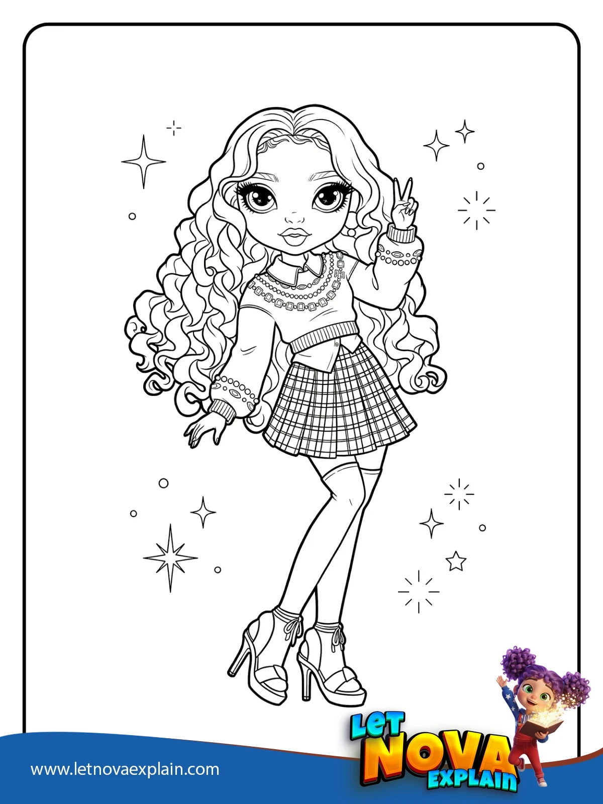 Lilac Lane Peace Sign Pose coloring — Coloring page