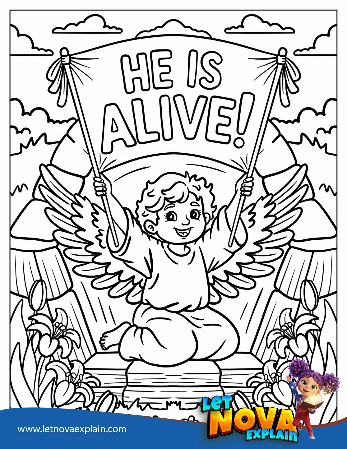 Angel Holding Up He Is Alive Banner — Printable PDF