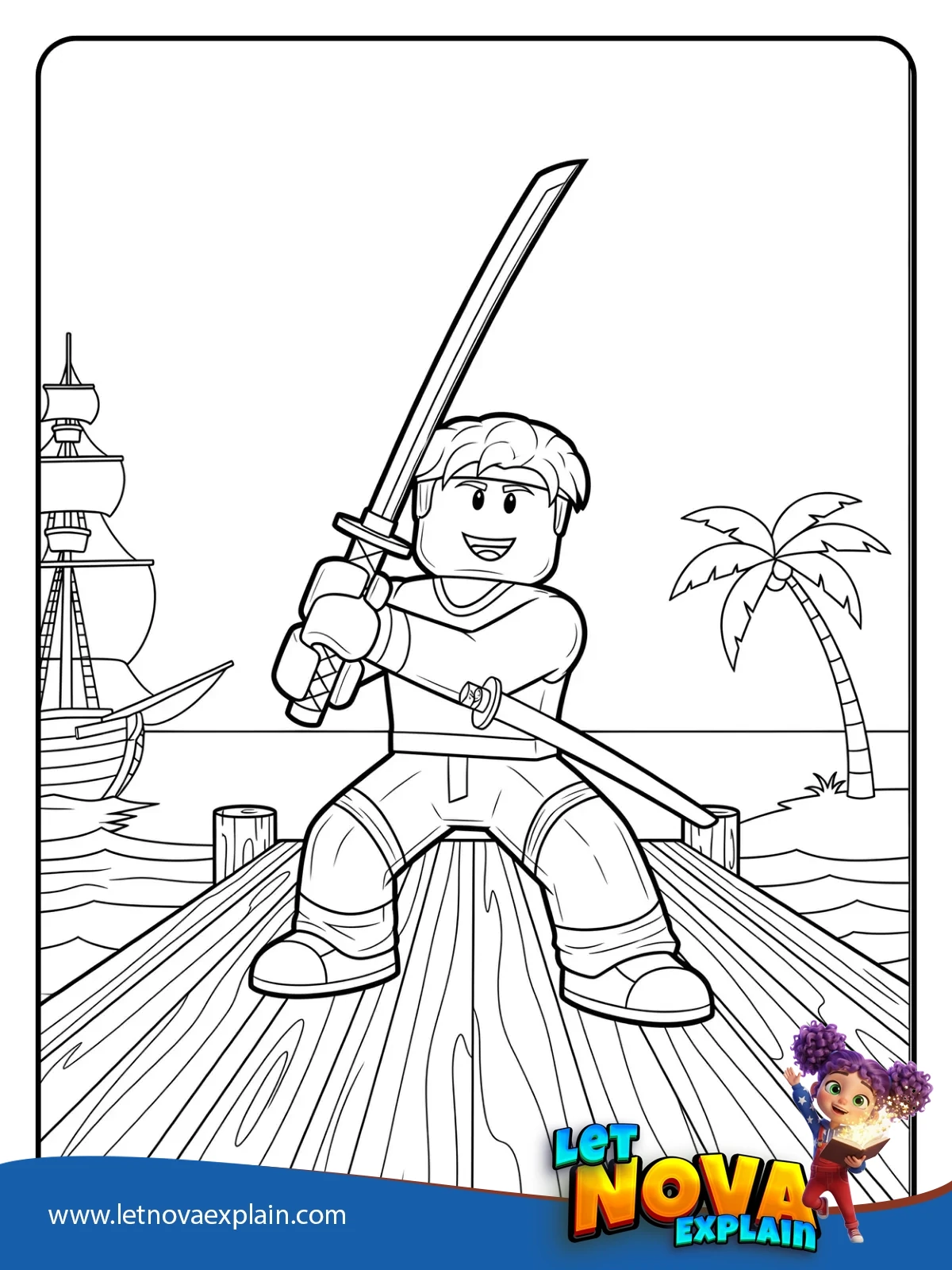 Blox Fruits Dockside Swordsman coloring — Printable PDF