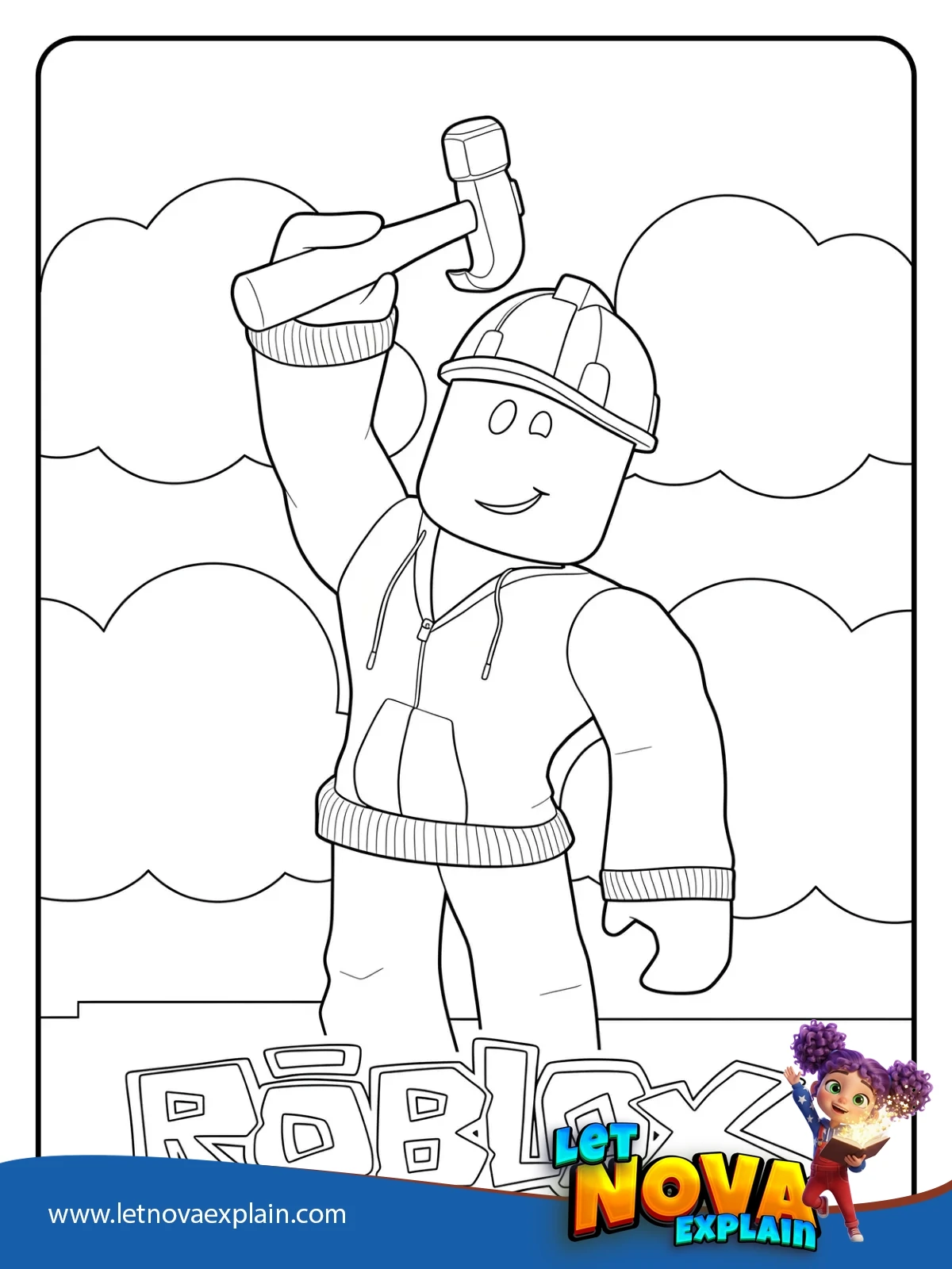 Roblox Builder Raises the Hammer coloring — Printable PDF