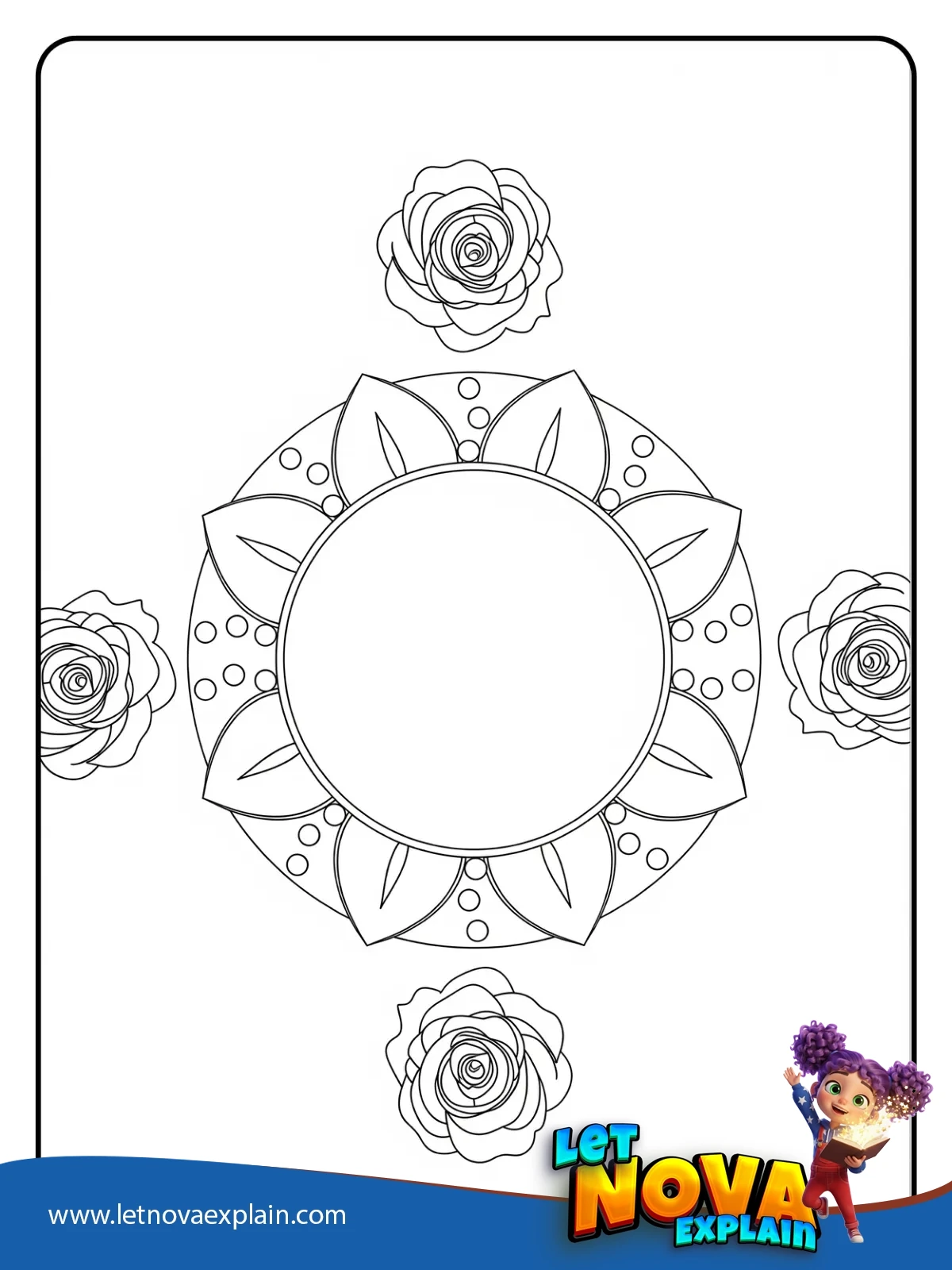Mandala Ring with Rose Centers coloring — Coloring page