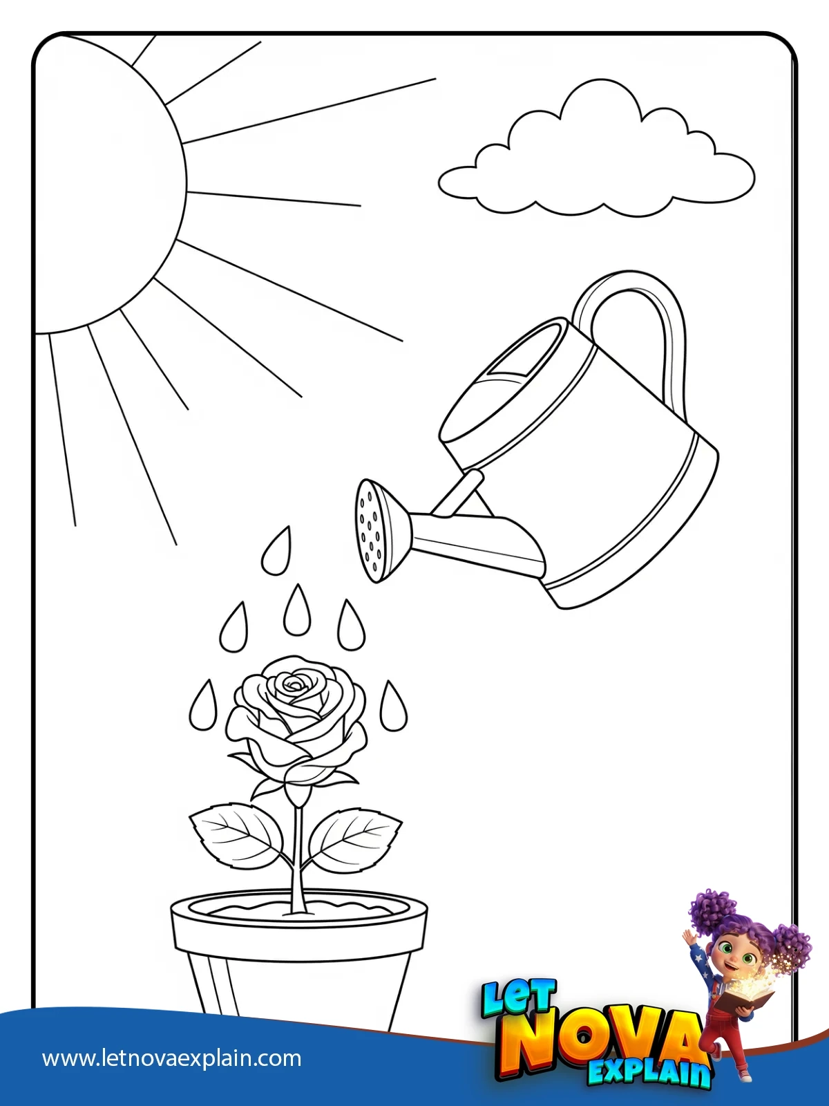 Rose with Watering Can coloring — Coloring page