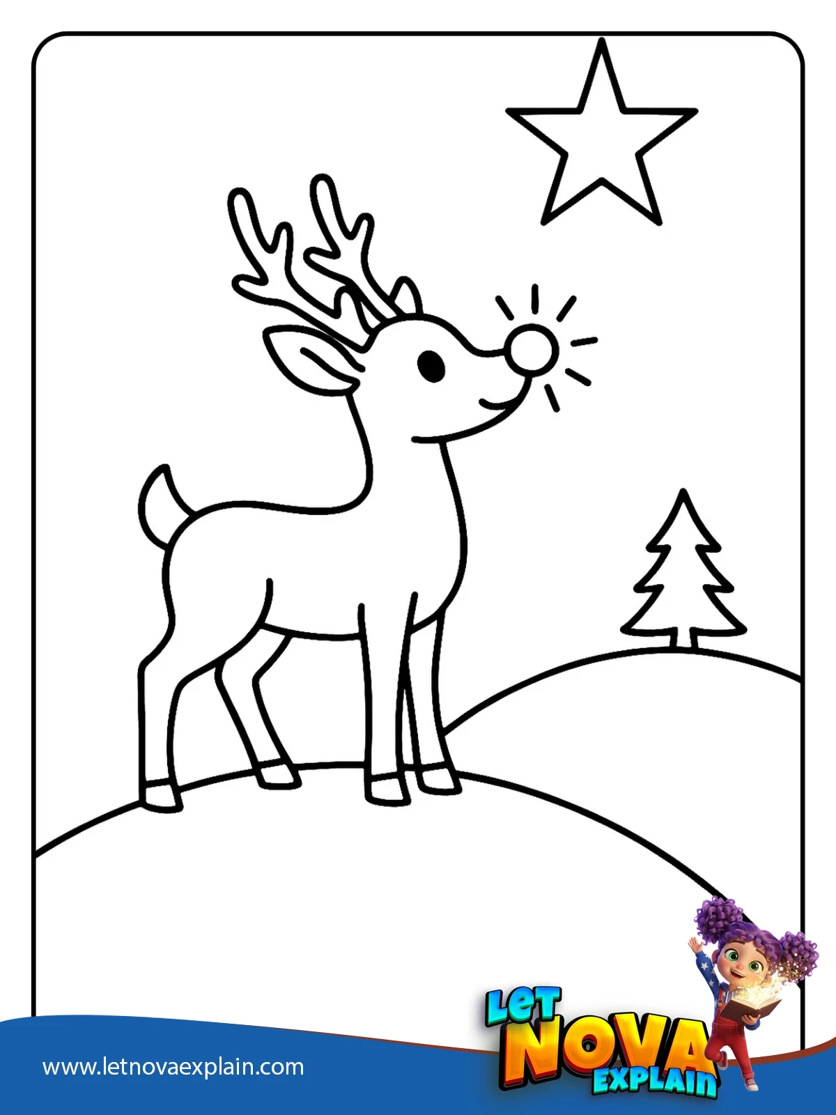 Rudolph Silhouette Over Snowy Hills coloring — Coloring page