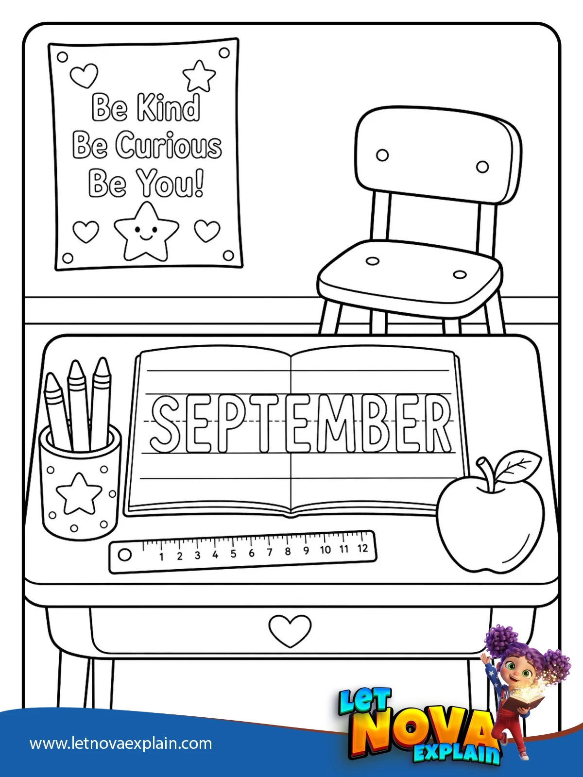 School Desk coloring — Coloring page