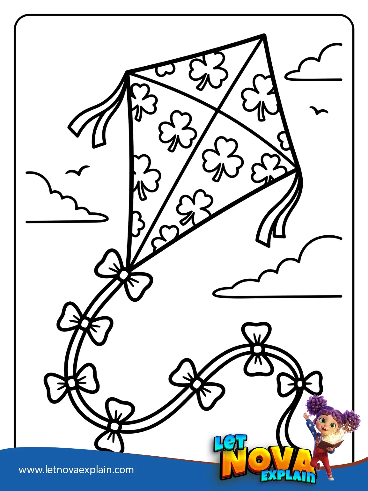 Shamrock Kite Flying coloring — PDF imprimable