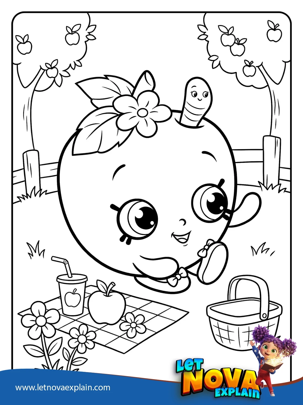 Apple Blossom in a Picnic Patch coloring — PDF imprimable