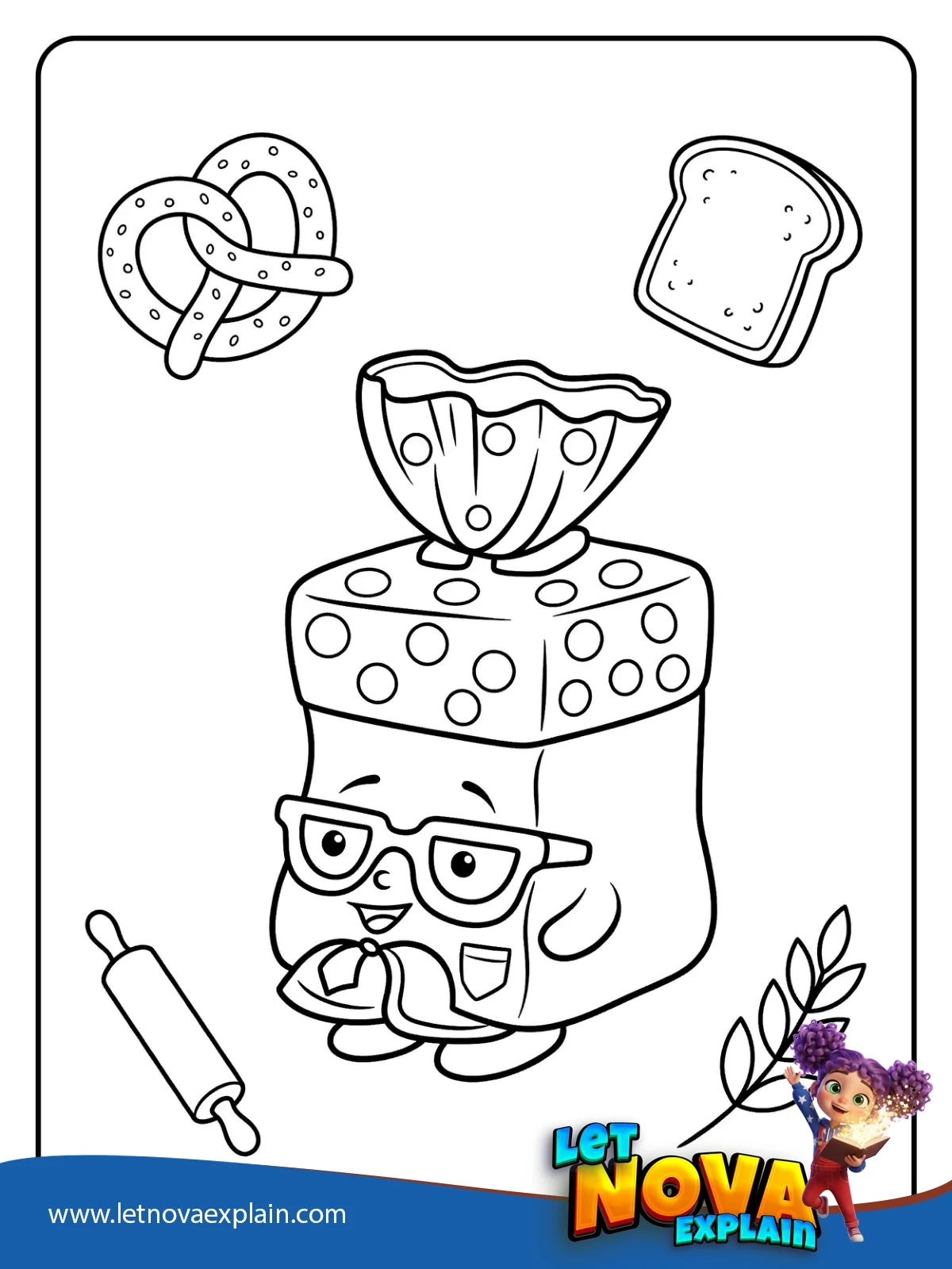 Bread Head with Floating Bakery Bits coloring — PDF imprimable
