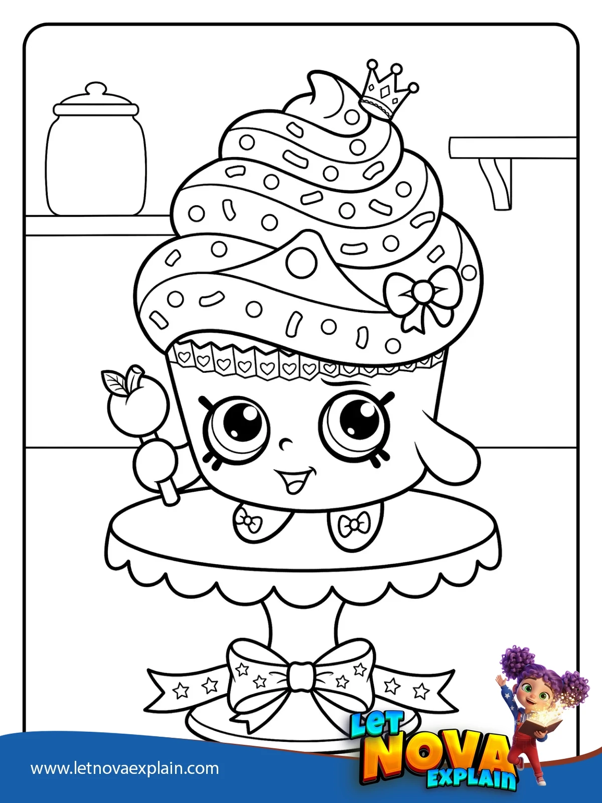 Cupcake Queen on a Tiny Cake Stand coloring — PDF imprimable