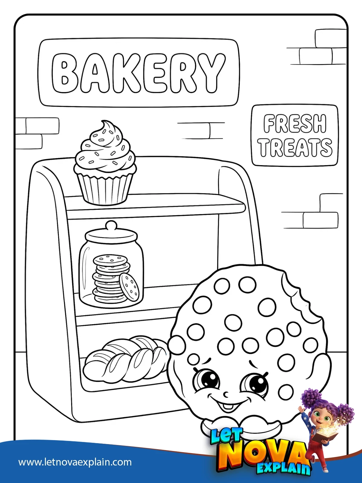 Kooky Cookie at the Bakery Shelf coloring — PDF imprimable