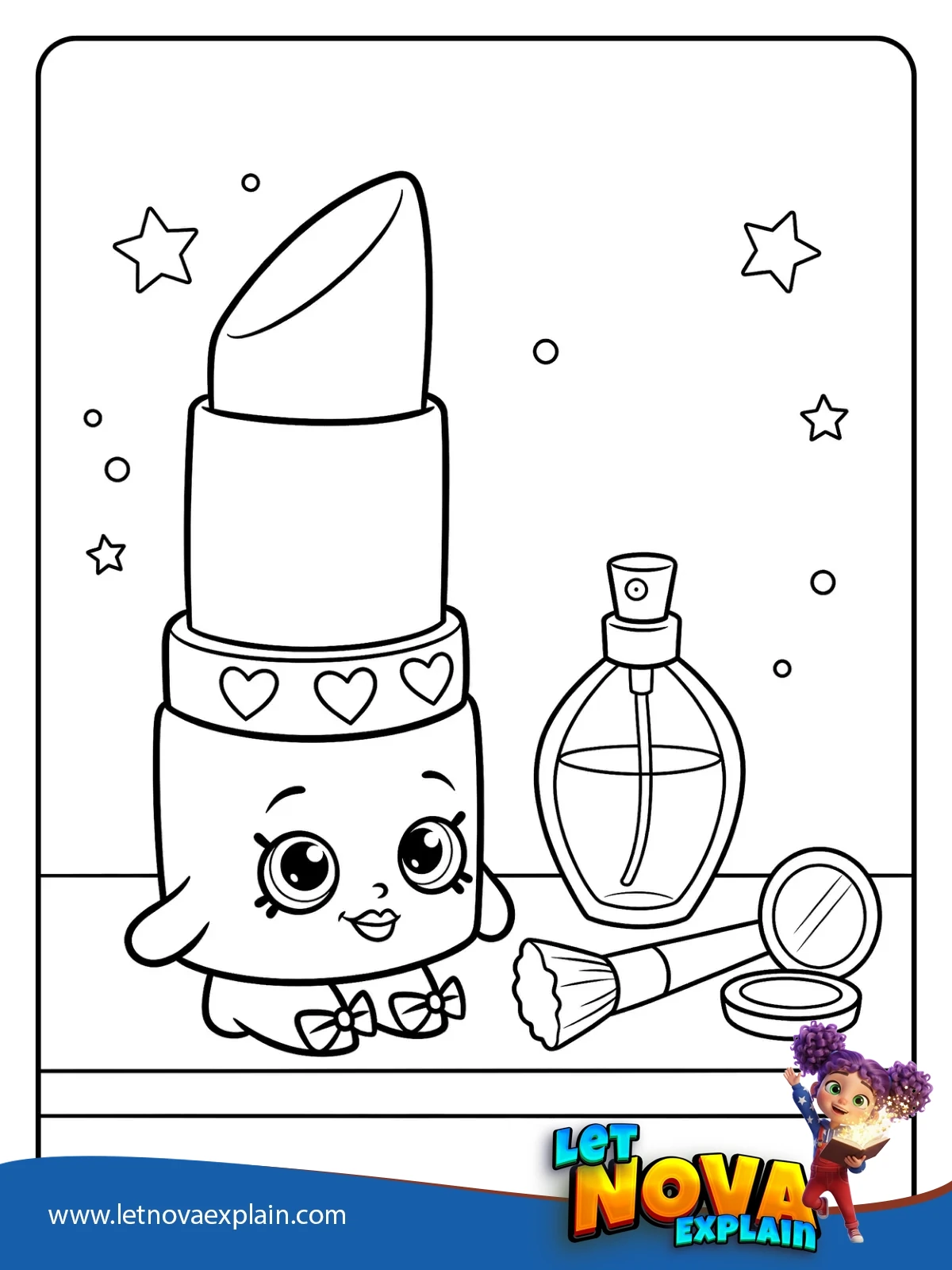 Lippy Lips on the Vanity Shelf coloring — PDF imprimable