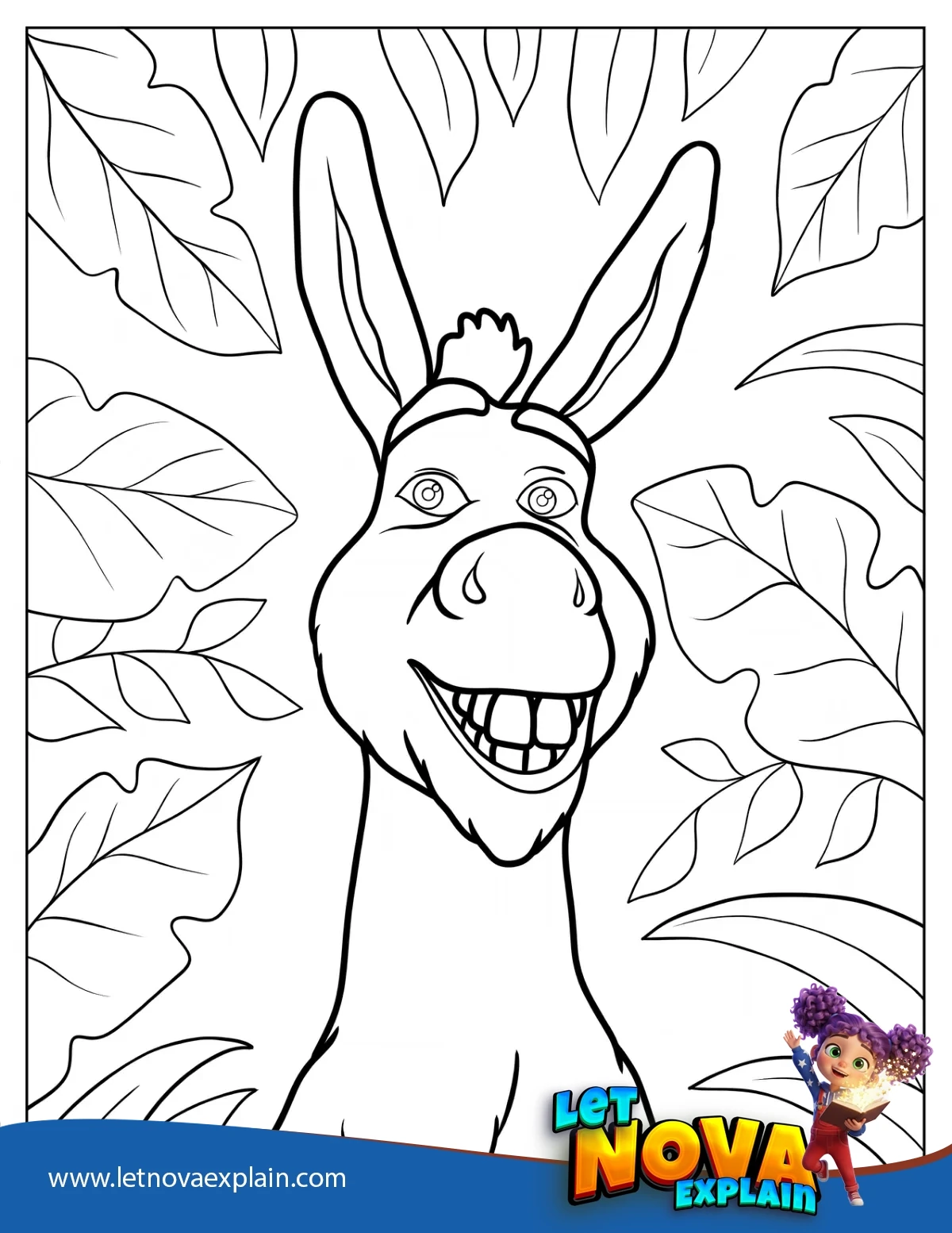Shrek Donkey Smiling Coloring Page — Coloring page