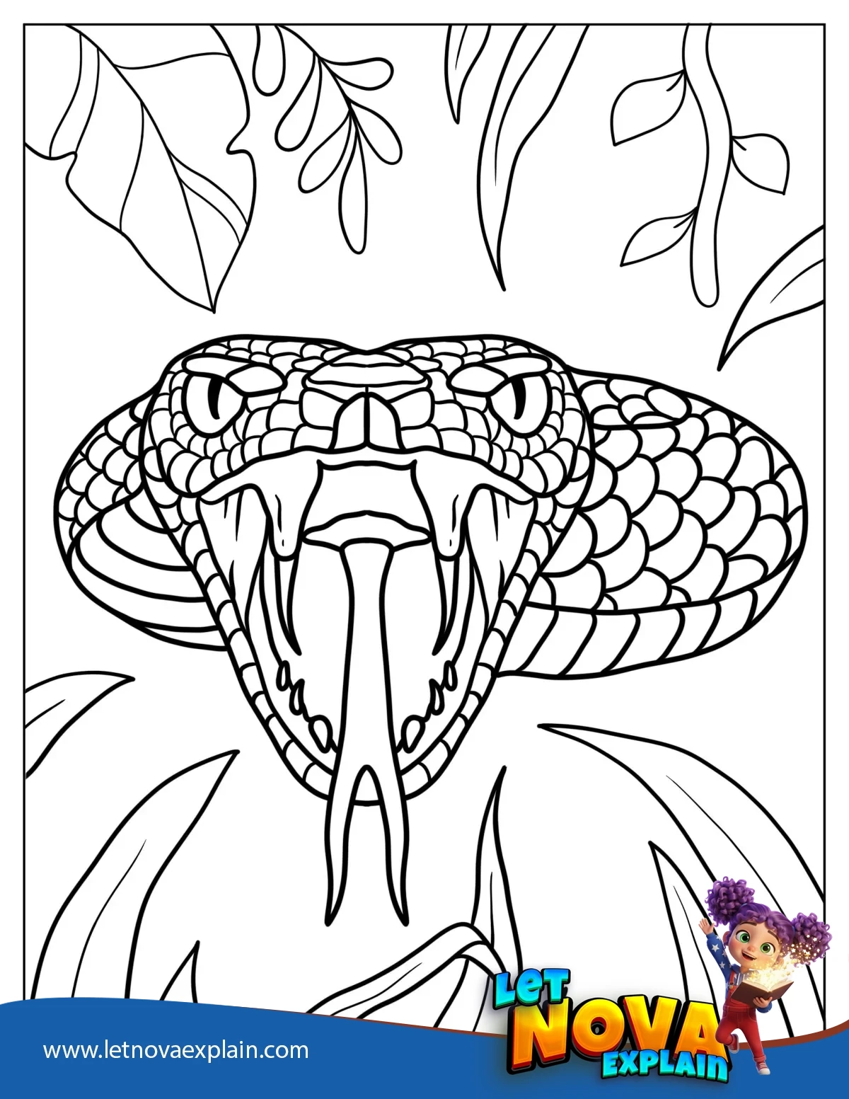 Fierce Looking Snake With Fangs And Tongue Out — Coloring page