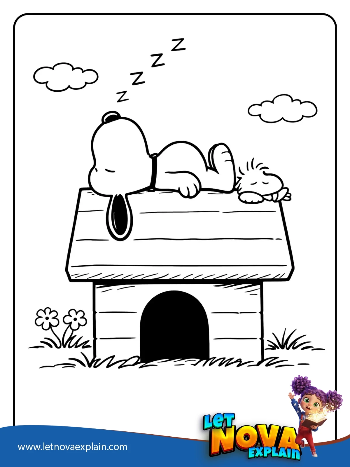 Snoopy and Woodstock Sleeping coloring — PDF stampabile
